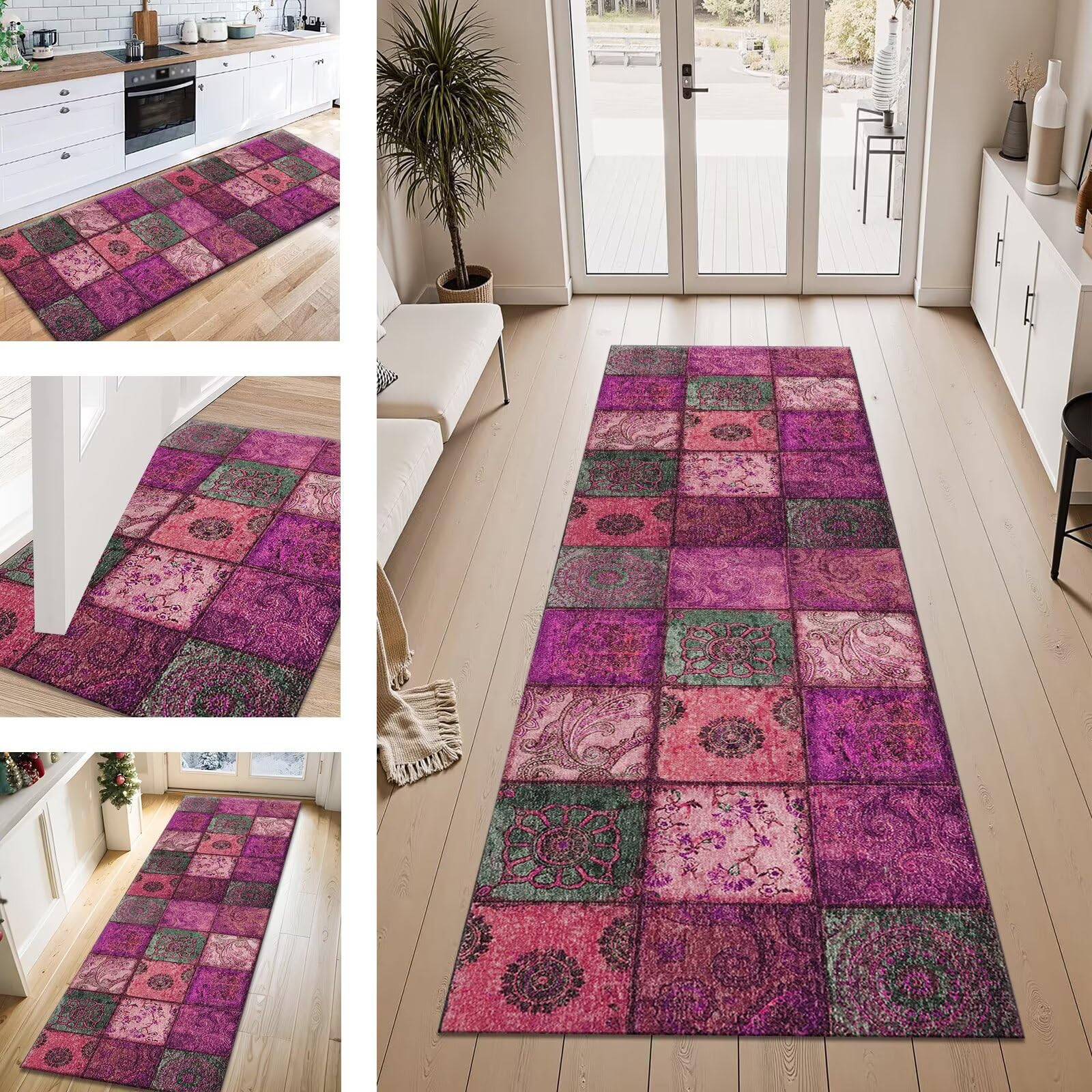 Tapis de passage rouge 50x300cm en polyester antidérapant pour cuisine
