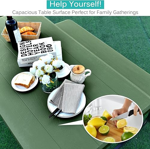 Miniatura 5 de Moccha - Juego de mesa de picnic  Mesa de picnic portátil de plástico con marco de acero y textura similar a la madera, kit de mesa de picnic