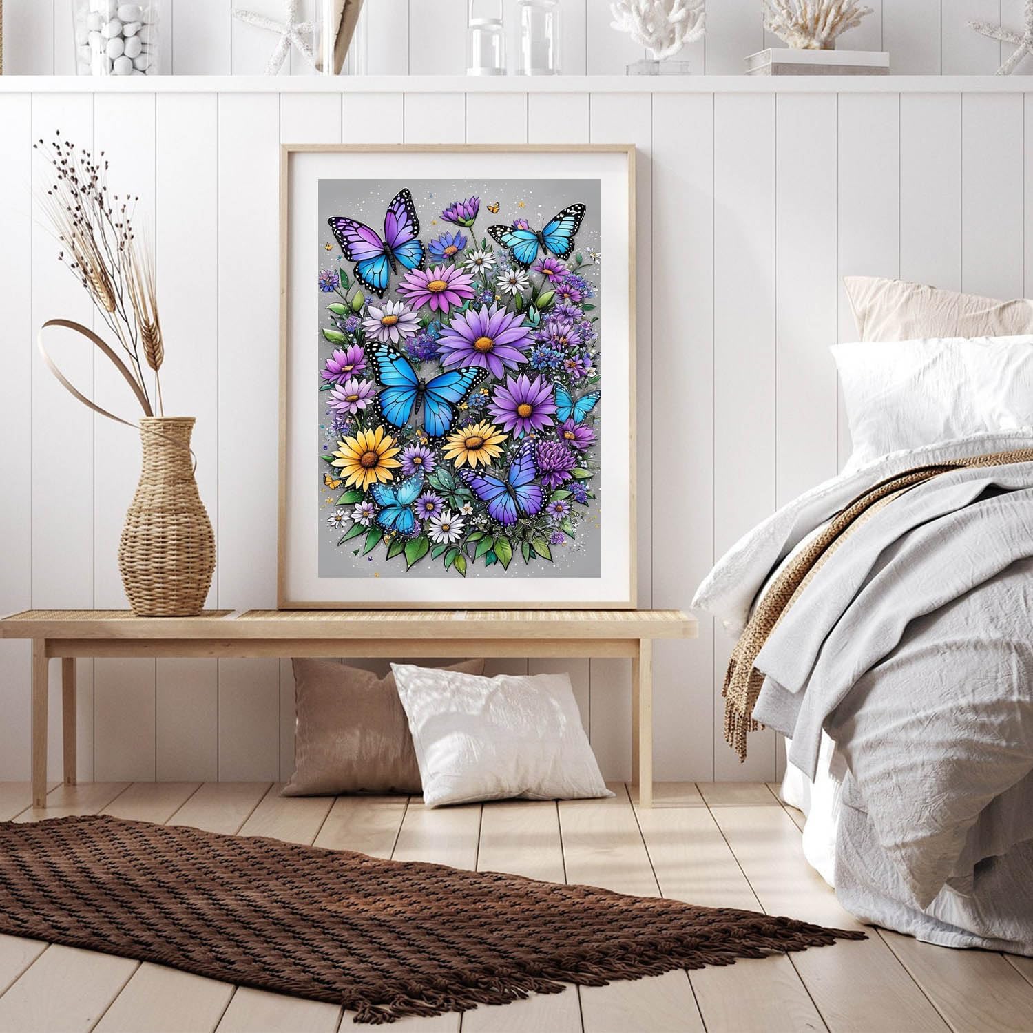 Butterfly Flower Diamond Art Painting Kits for Adults - Full Drill Diamond Dots Paintings for Beginners, Round 5D Paint with Diamonds Pictures Gem Art Painting Kits DIY Adult Crafts Kits 12x16inch