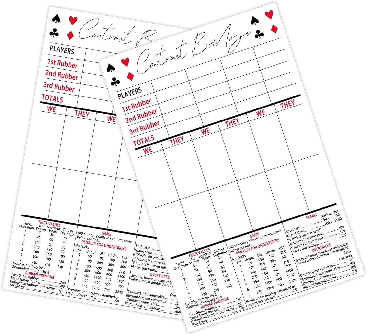 Contract Bridge Score Pads,5.5x8.5 Inches Game Scoring Cards Supplies for Bridge Scoring,3 Pads, 50 Sheets Each,150 Pcs (White)