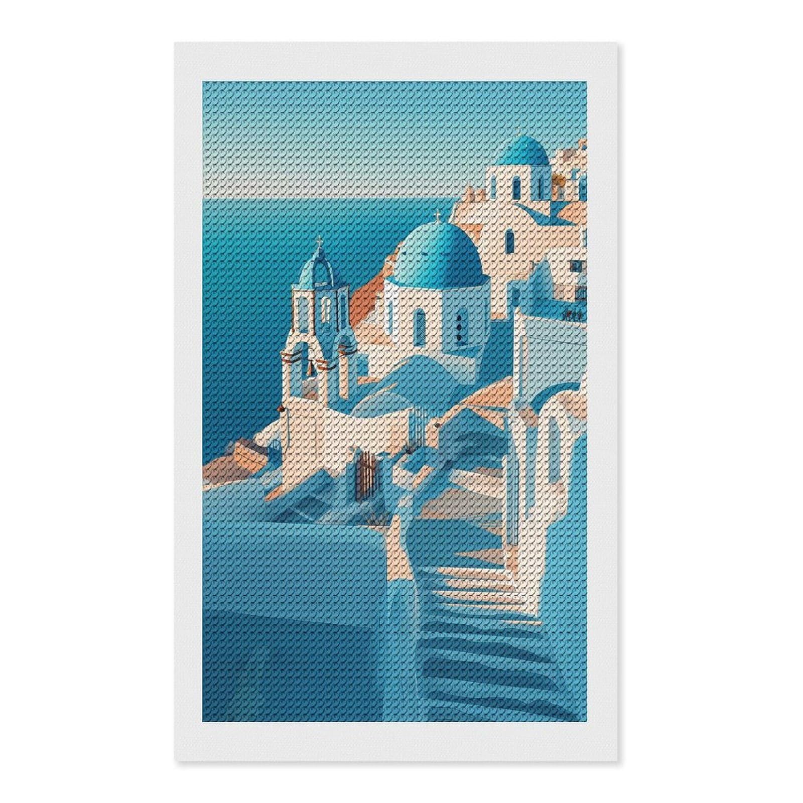 Junmoney Santorini Island Churches Diamond Painting Canvas Set 12"x20", with Tool Kit, Easy to Enjoy, Home Wall Decor, Thoughtful Handmade Gift