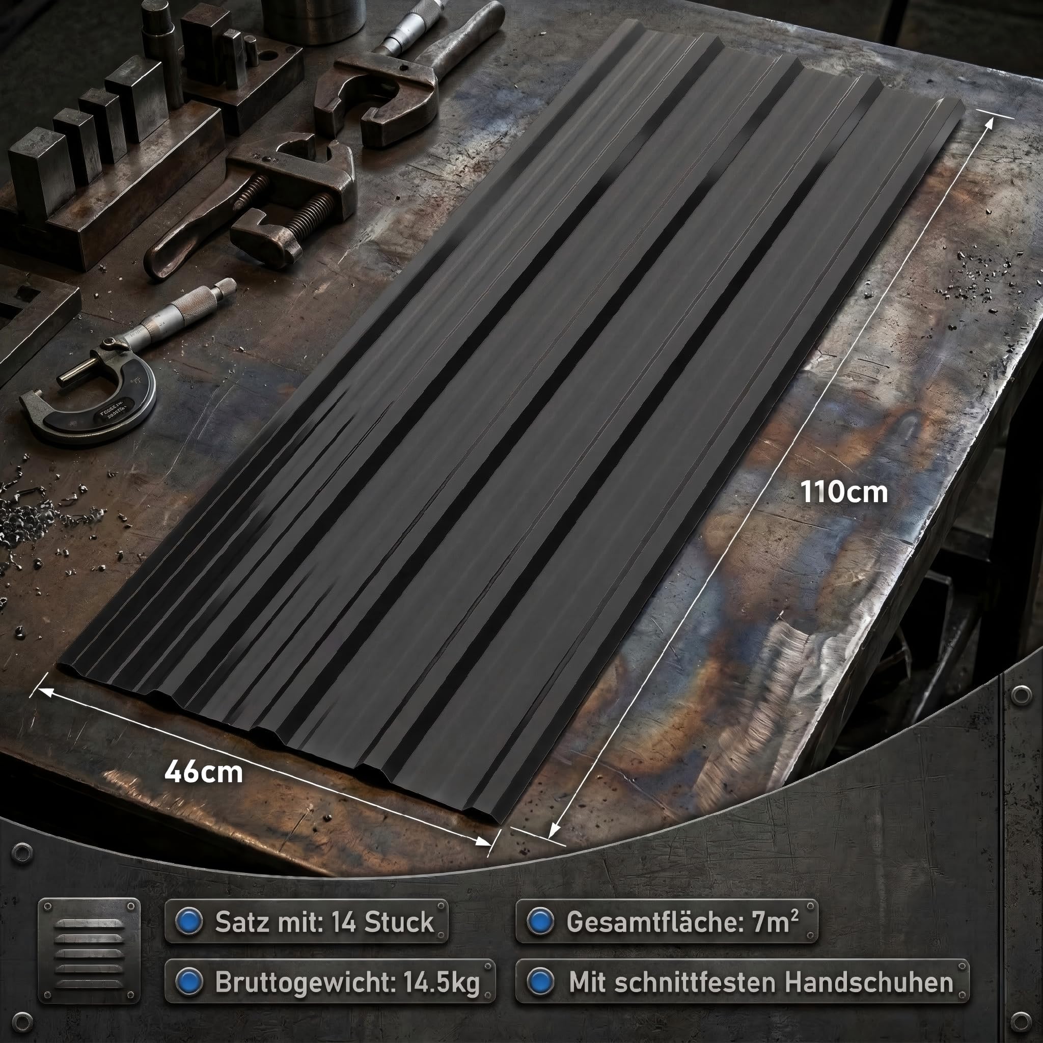 Profilblech Trapezblech Dachblech Dachplatten verzinktes Stahlblech 0,25 mm 110x46 cm 7 m² Schwarz