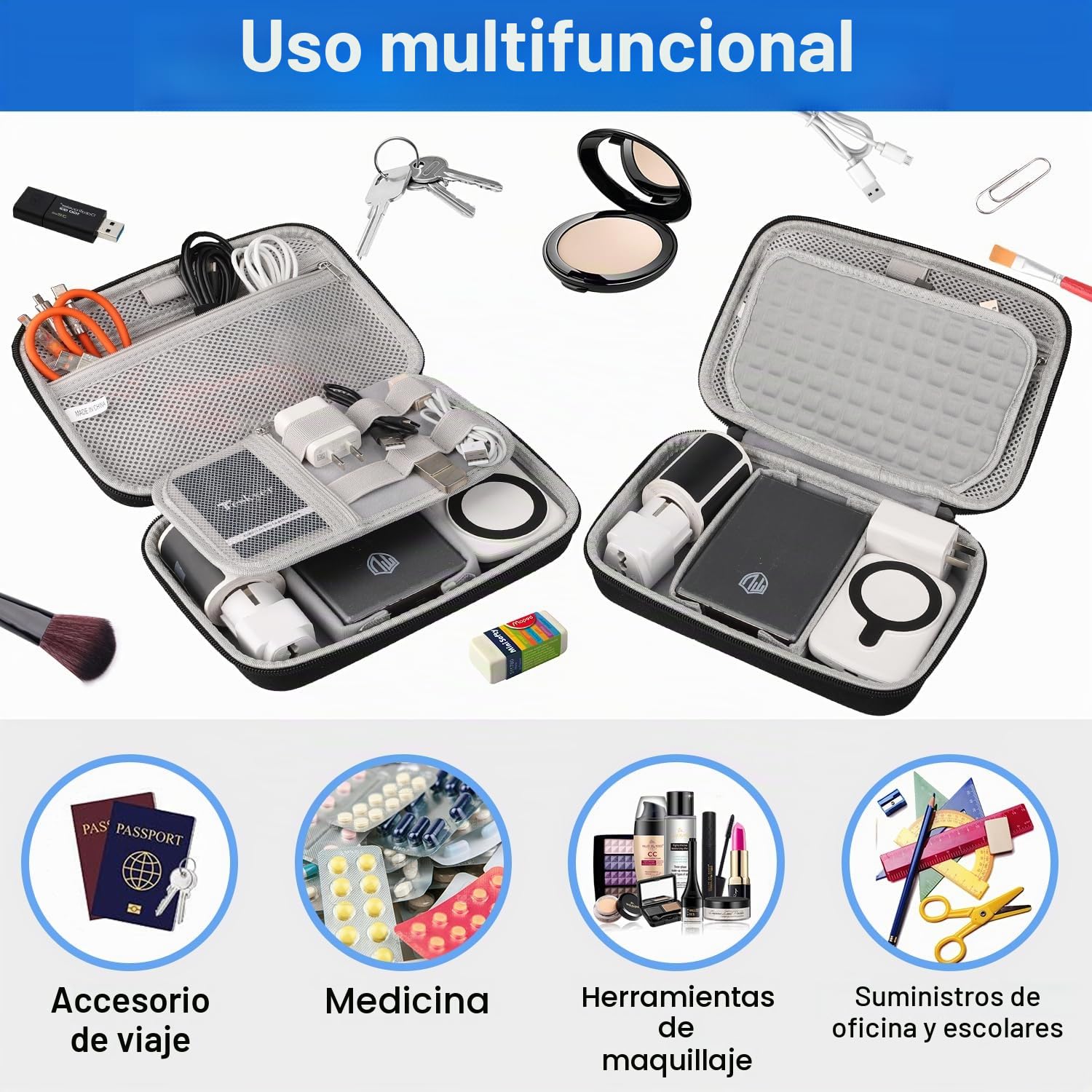 Teskyer Organizador Cables Viaje, Carcasa Rígida, Impermeable, Mejor Protección, Gran Capacidad, Portátil, Viajes Accesorios, 14 x 22 x 6,5 cm, Negro