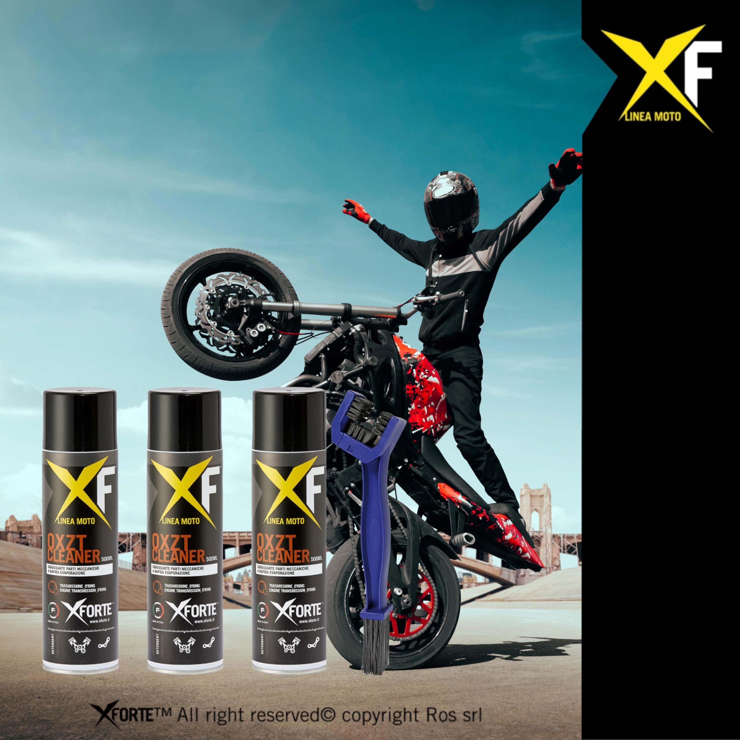 XFORTE OXZT Cleaner kit pulizia moto: Pulizia Profonda e Veloce per Catena Moto e Componenti O-Ring Sgrassante Catena Moto Alta Pressione + spazzola pulizia catena
