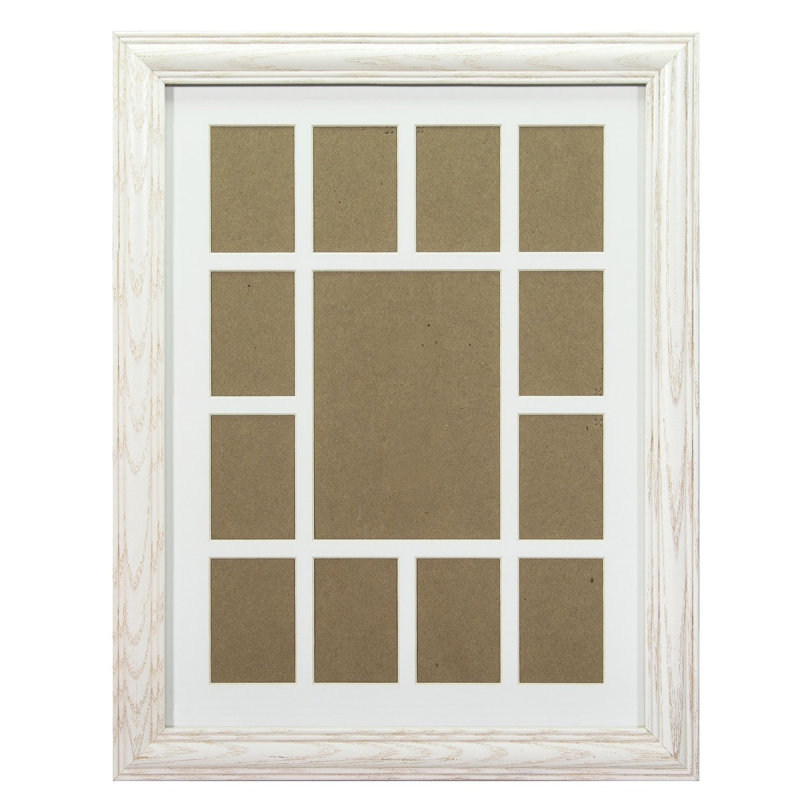 Craig Frames 440WW 12 by 16-Inch Whitewash Picture Frame, Single White Collage Mat with 13 Openings