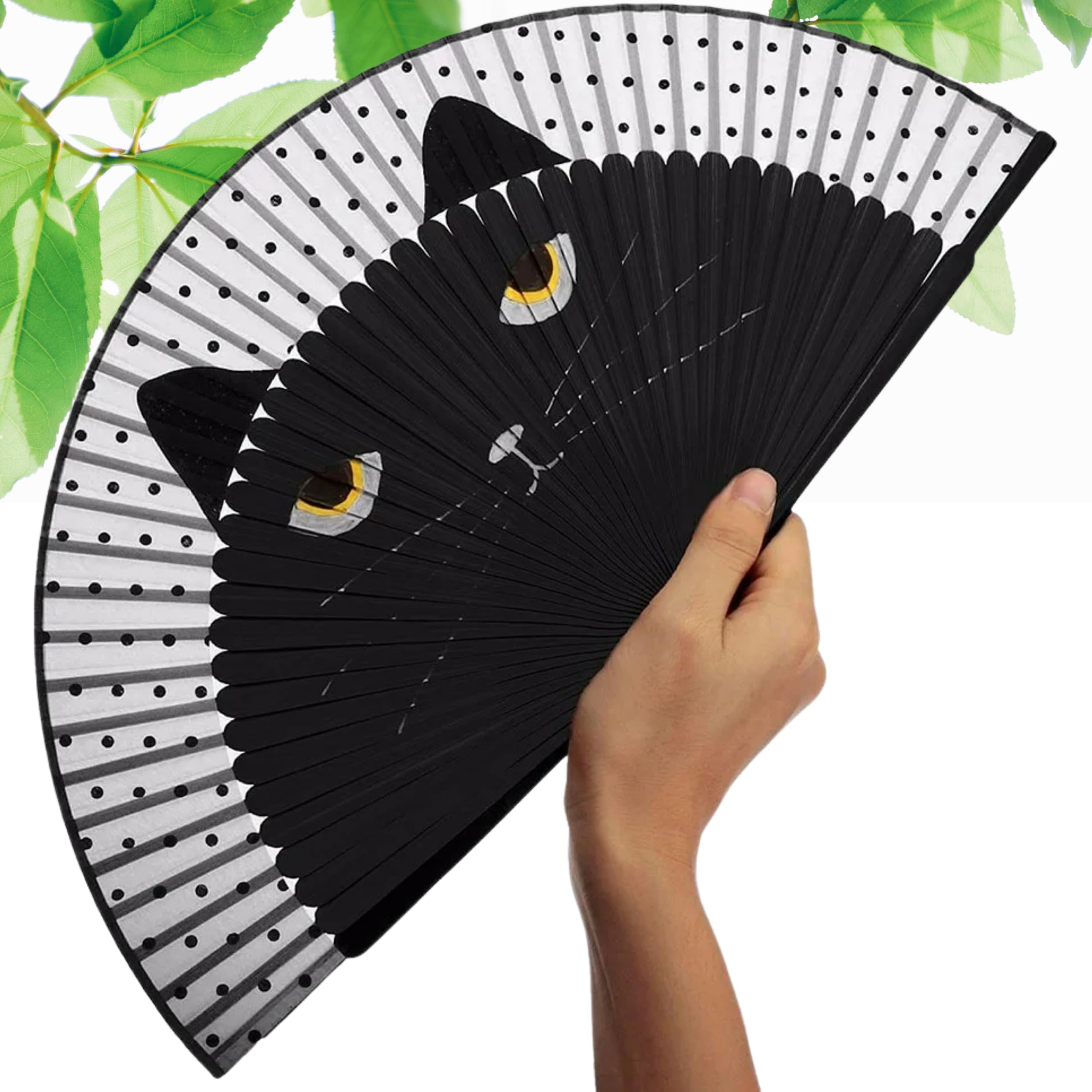 Amazon.com: OULII Women Cartoon Cat Folding Silk Fan Handheld Fan ...