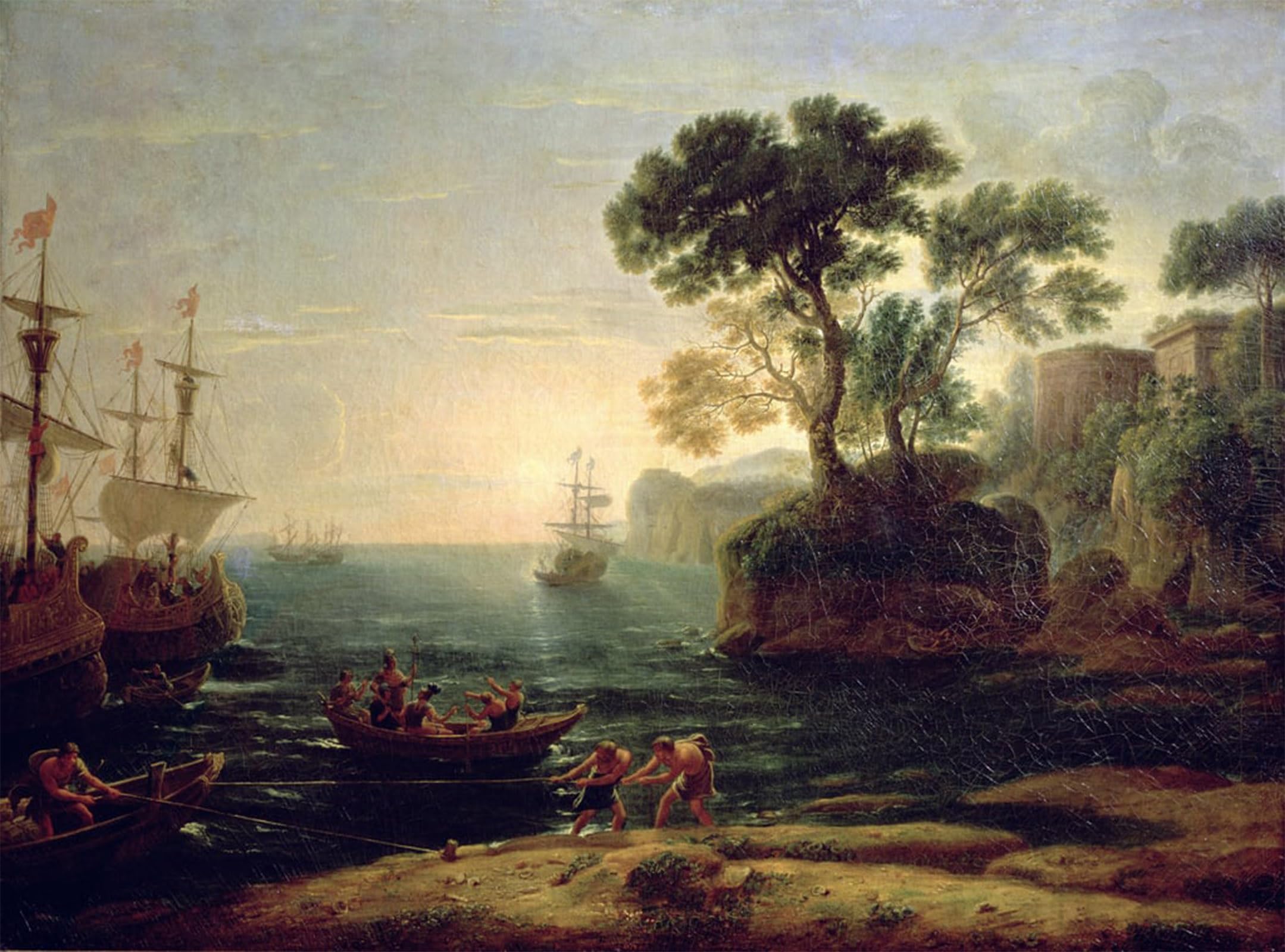 POSTERIIk Vintage Classic Picture Landscape Artwork Arrival of Aeneas in Italy the Dawn of the Roman Empire by Claude Lorrain Portrait Canvas Painting for Office Home Decor 60x90cm