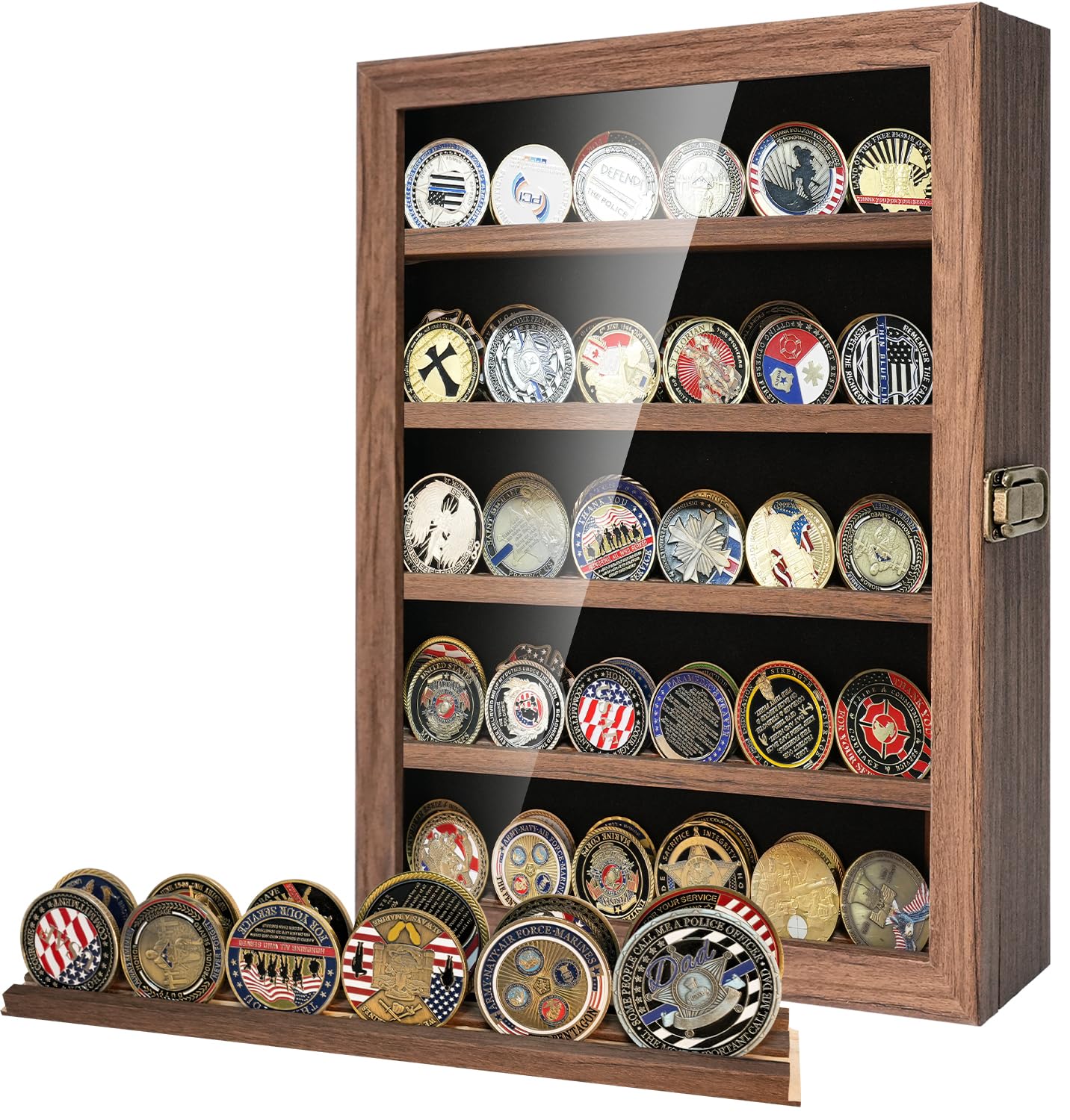 ASmileIndeep Military Challenge Coin Display Case Holder Shadow Box Solid  Wood for Wall Mounted with HD Glass Door Military Coin Rack with Removable  ...