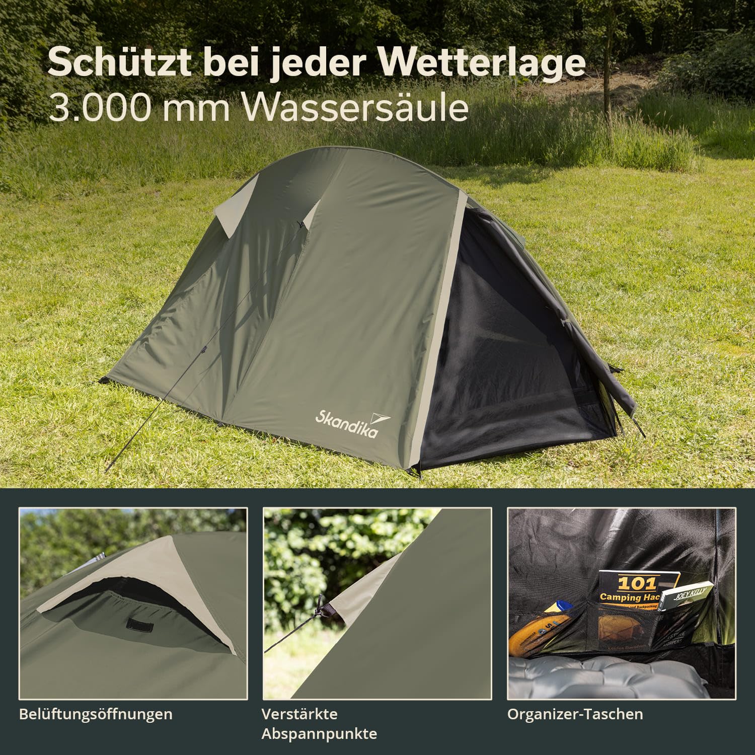 Skandika Namiot trekkingowy Hemus Sleeper | 2-osobowy namiot tunelowy, zaciemniony namiot do sypialni, ultralekki, wodoszczelny, słup wody 3000 mm, namiot 3-4 pory roku na kemping | trekking, wędrówki