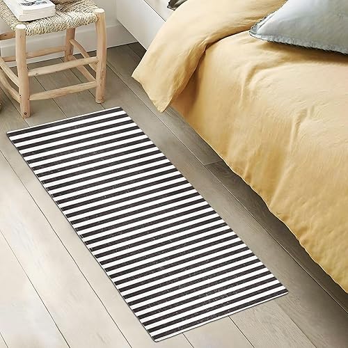 Miniatura 5 de Alfombra de baño de felpa vertical en blanco y negro, alfombra de baño con parte trasera de goma antideslizante, lavable, alfombra de baño