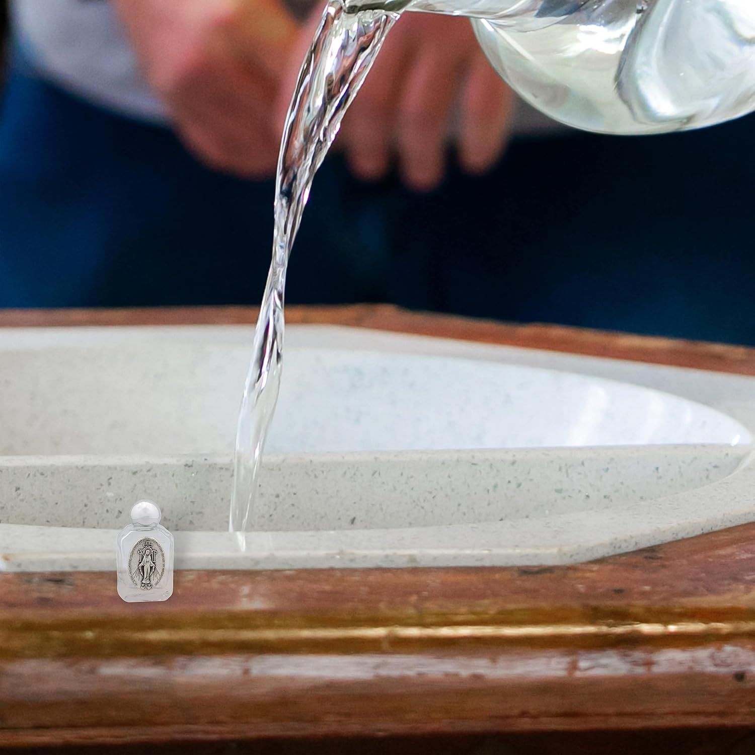 Mini Holy Water Bottle | Glass with Miraculous Medal Metal Plate | Silver-Tone Twist on Cap | Great Catholic Gift for First Holy Communion and Confirmation image 3