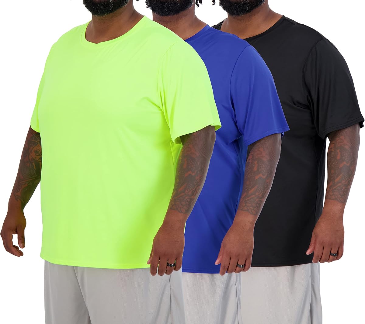 Pack de 3 camisetas de corte seco grandes y altas para hombre Camiseta de cuello redondo de gimnasia atlética | Manga corta, transpirable, enfriamiento, absorción de la humedad, ropa deportiva informal de verano, running, baloncesto, golf, tenis, fútbol, senderismo