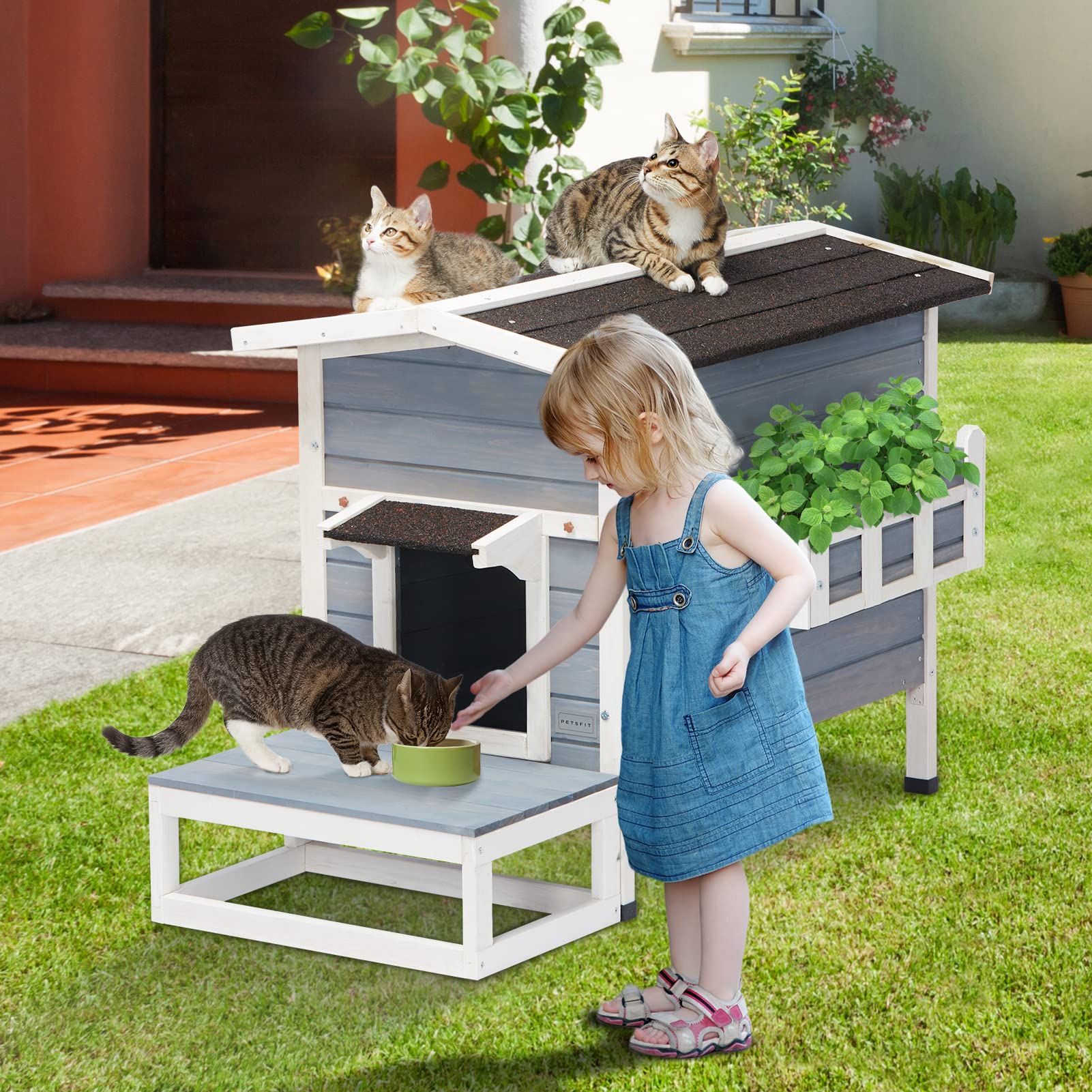 AVAWING Outdoor Cat House Condos(Waterproof Shingled Roof, Escape Door