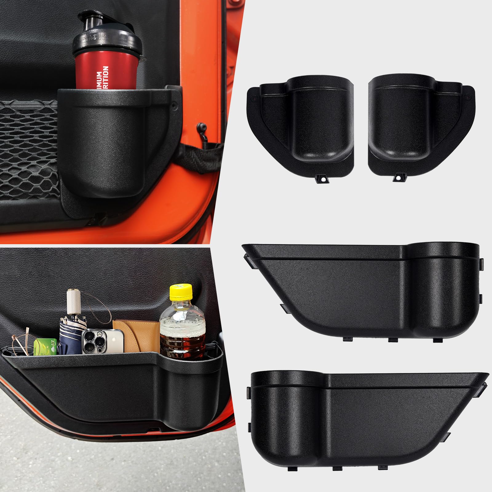 4PCS Front and Rear Door Storage Pockets for Jeep Wrangler Accessories Interior for Jeep Gladiator JT Accessories 2018-2025 for Jeep Wrangler JL Accessories 2024 for Jeep Wrangler 4XE JLU 2/4 Door