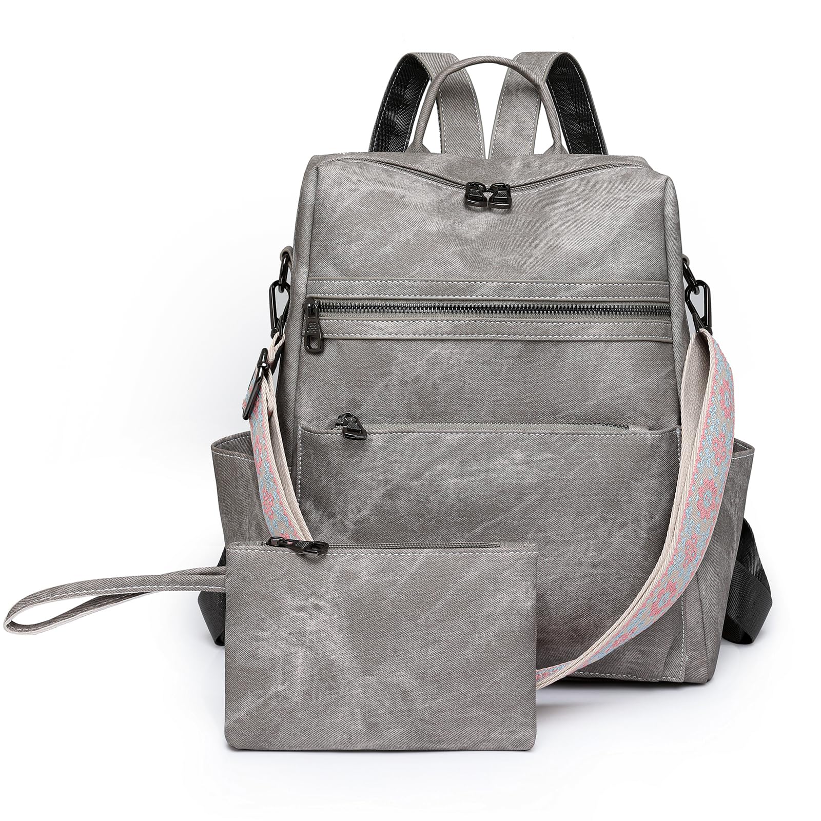 ROOSALANCE Backpack Purse for Women, PU Leather Backpack Purse, Waterproof Anti-Theft Women Back pack, Fashion Multi-Pocket Travel Backpack Shoulder