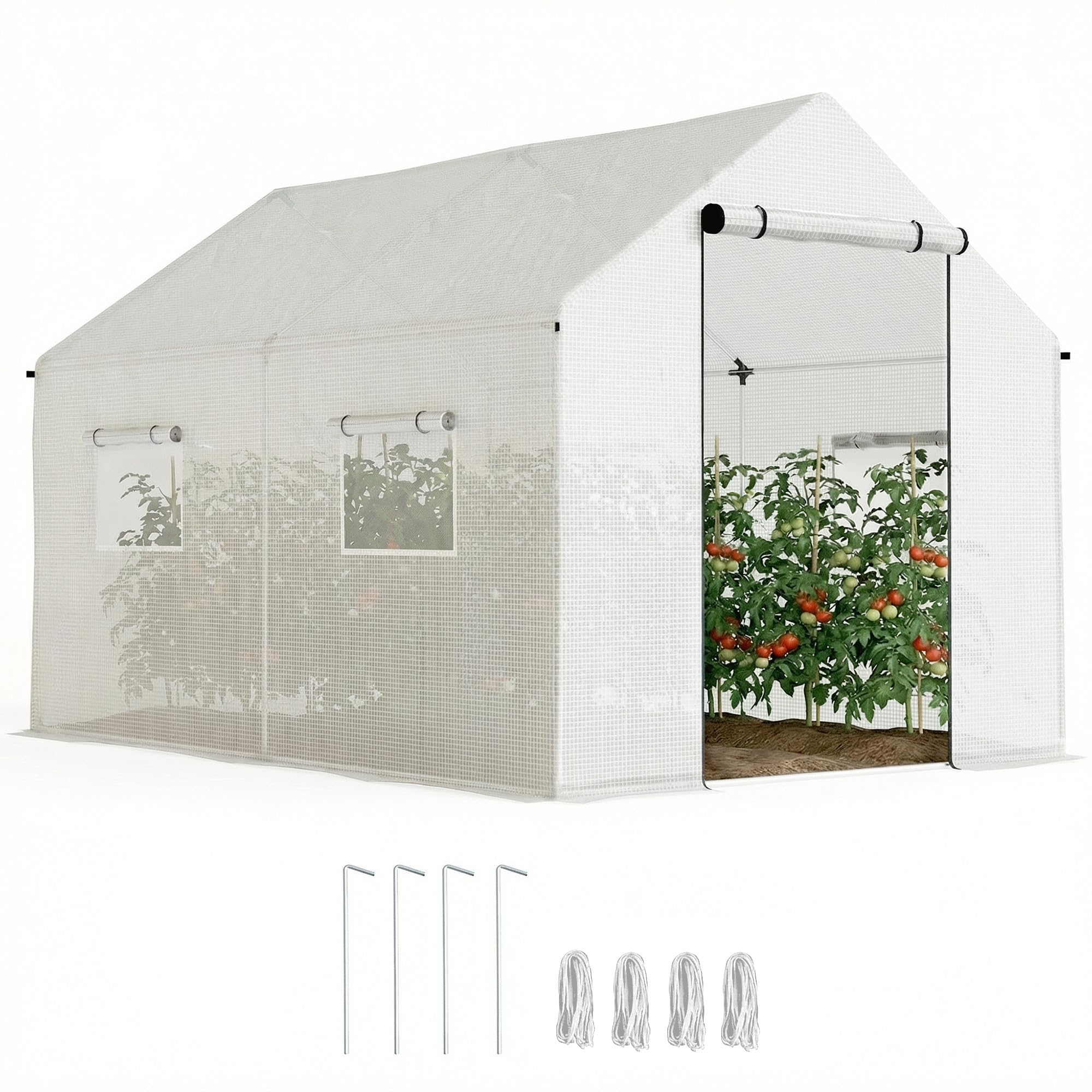 Outsunny Invernadero de Exterior 2x3x2 m Invernadero de Túnel con 4 Ventanas de Malla y Puerta con Cremallera Invernadero de Huerto Anti-UV para Patio Jardín Terraza Blanco