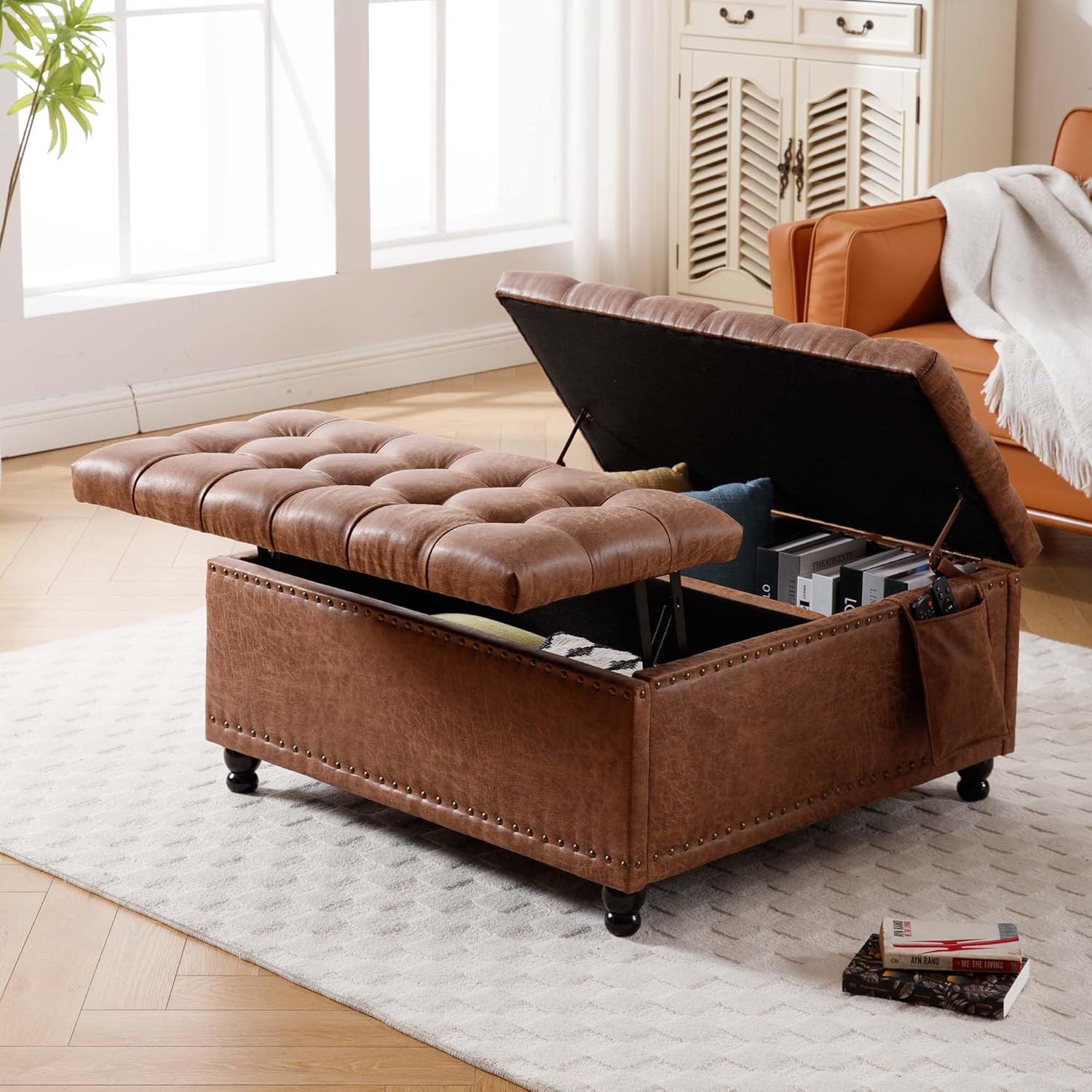 Ball & Cast Large Square Storage Ottoman,Upholstered Lift