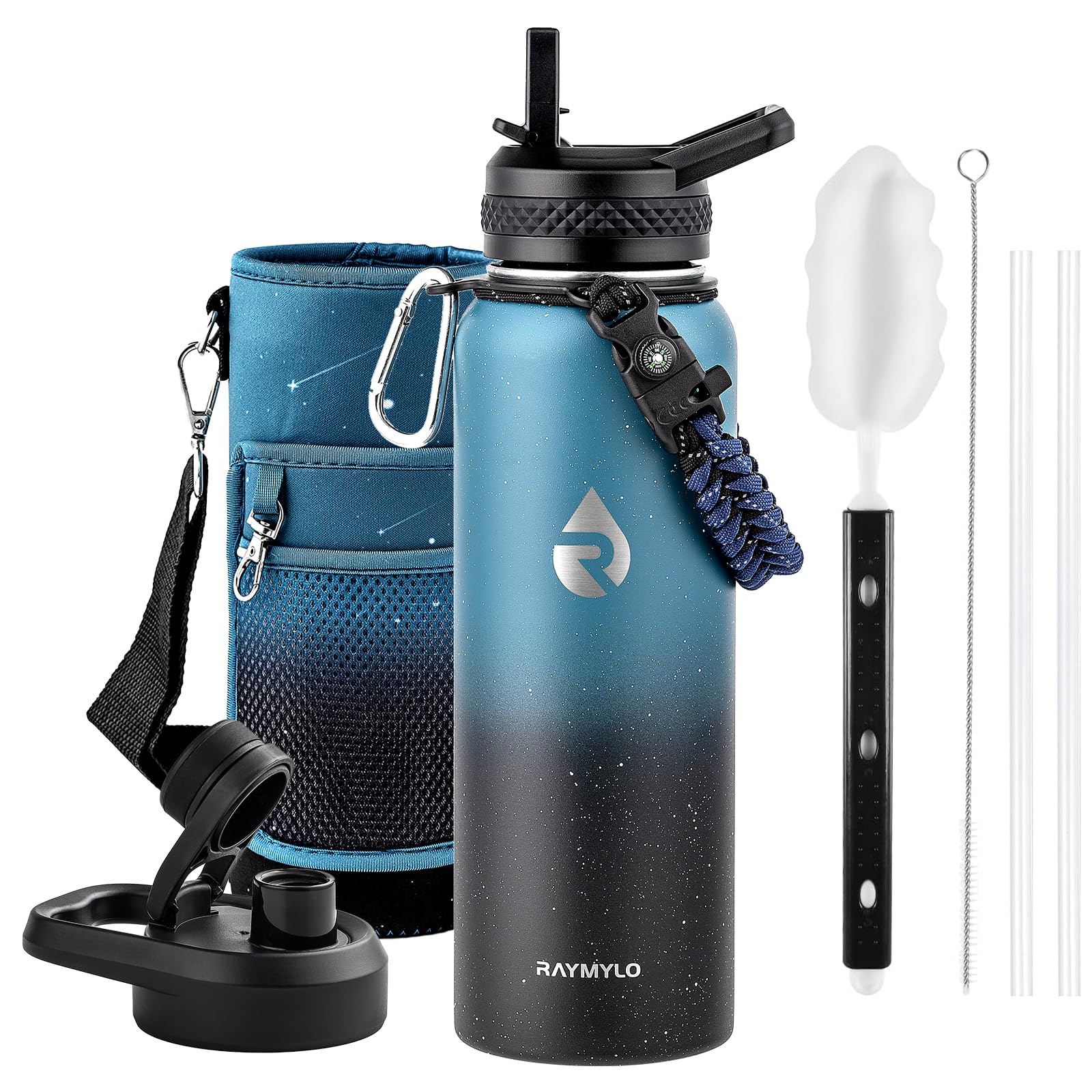 RAYMYLO Insulated Stainless Steel Water Bottle with Straw & Spout Lids