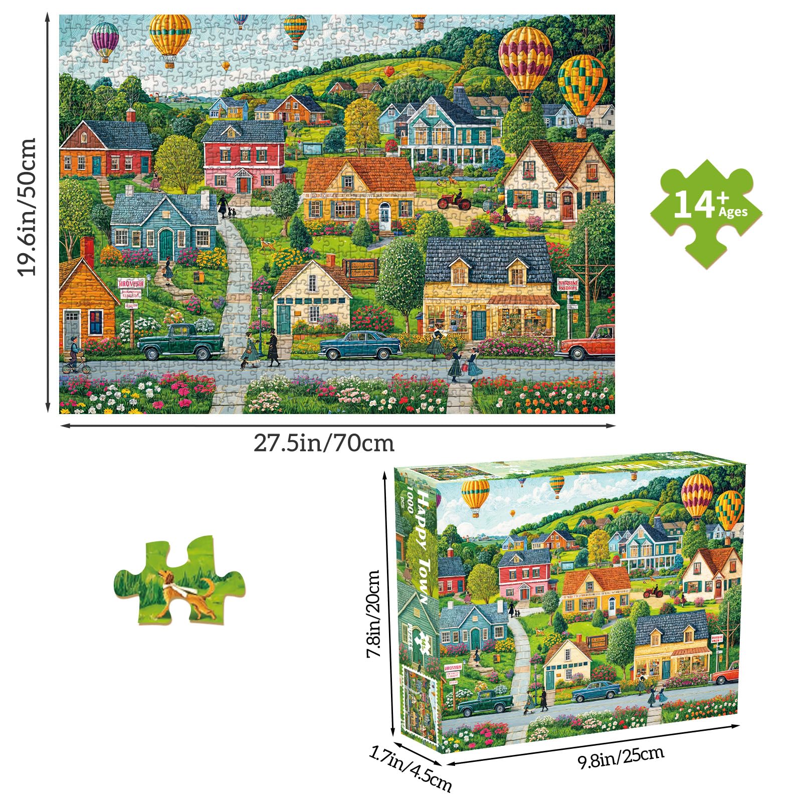 Puzzles 1000 Pieces for Adults jigsaw puzzles for adults 1000 Piece Puzzle Challenging Game for The Whole for Women Gifts for Men Theme:Happy Town - Image 2