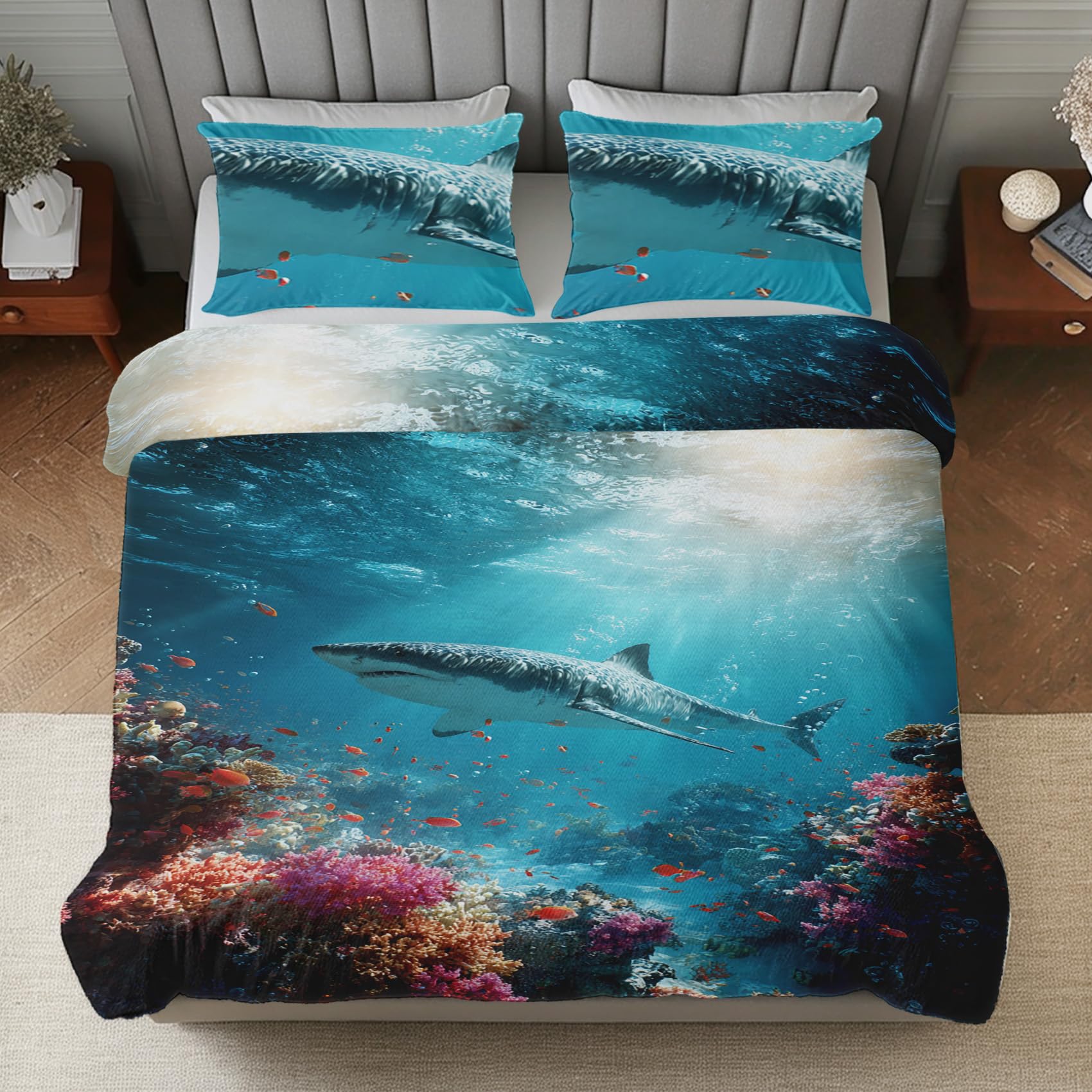 Housse de couette requin 220x240 en microfibre douce haute qualité
