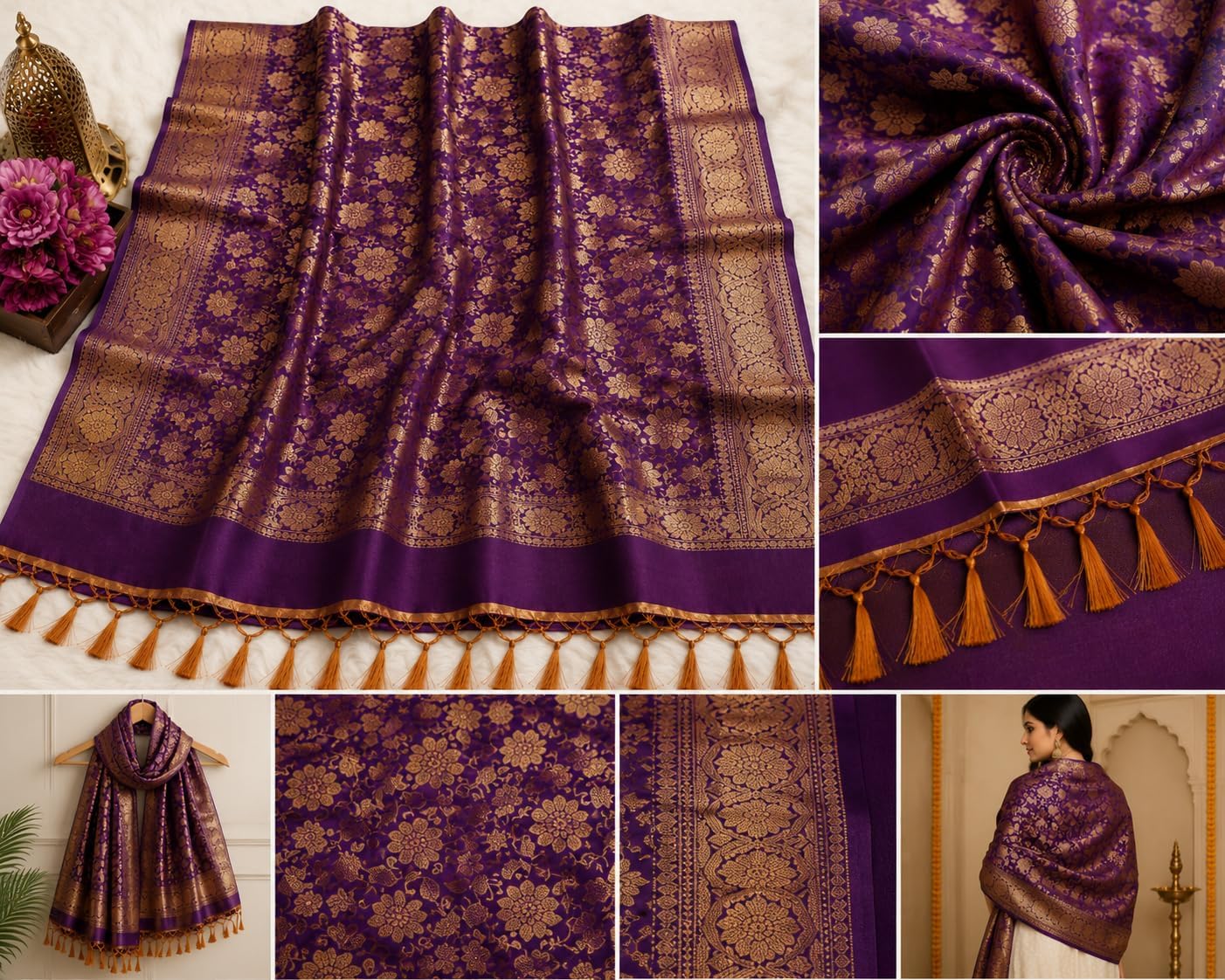 Women's Woven Floral Banarasi Silk Dupatta