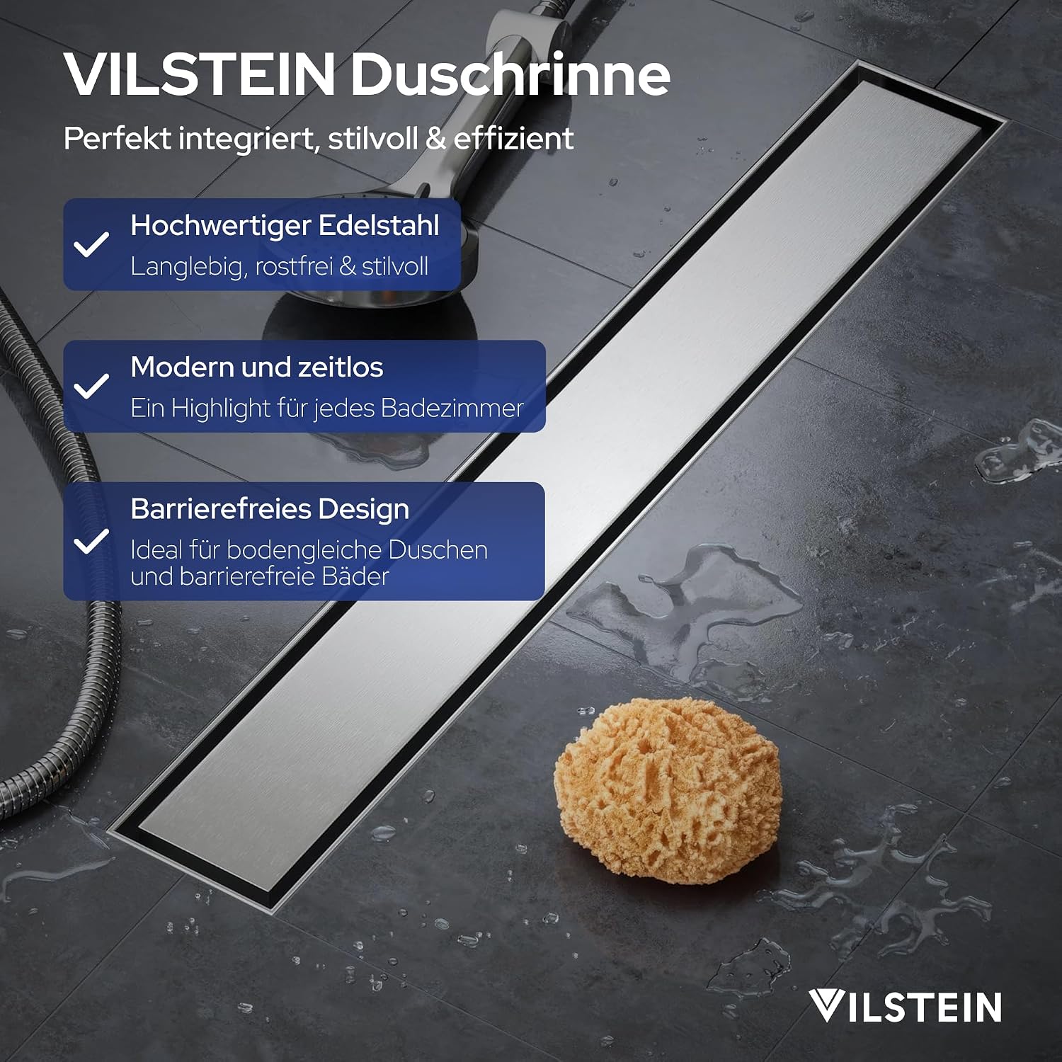 Vilstein Shower Drain with Siphon, Drainage Channel for Floor and Shower, 140 cm Edge – Bild 3