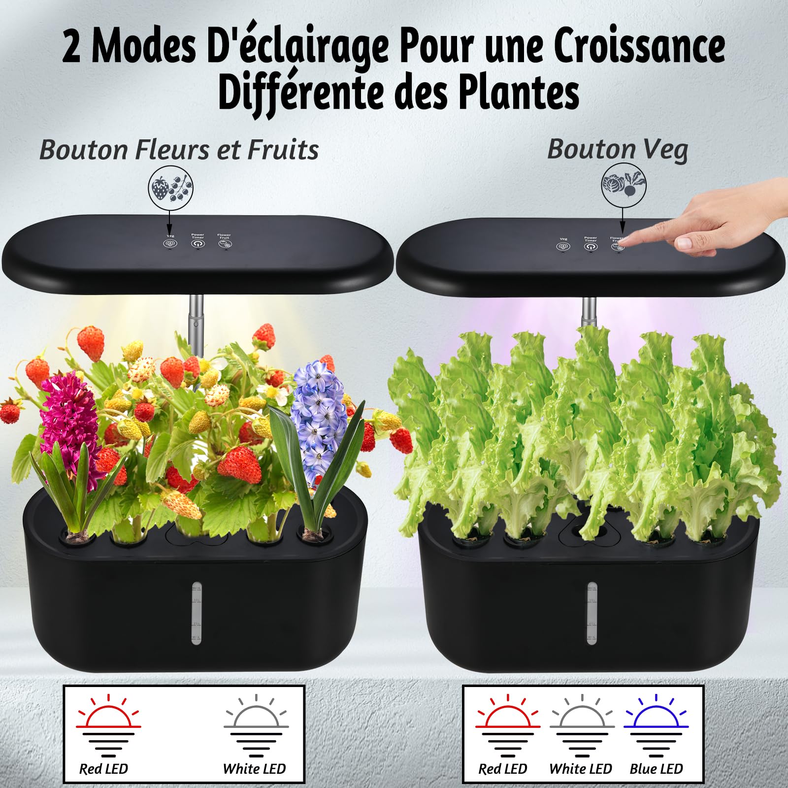 Cieex Potager Intérieur Hydroponique 10 Pods avec LED Grow Light 3 Modes de Croissance Intelligents Kit Complet de Cultures Hydroponiques
