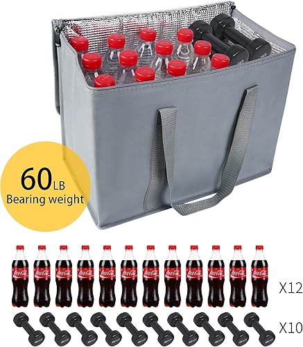 Miniatura 4 de musbus organizador de maletero aislado bolsa refrigeradora para automóvil, 4 paquetes de bolsas de compras aisladas XL-Grandes, cremallera gris