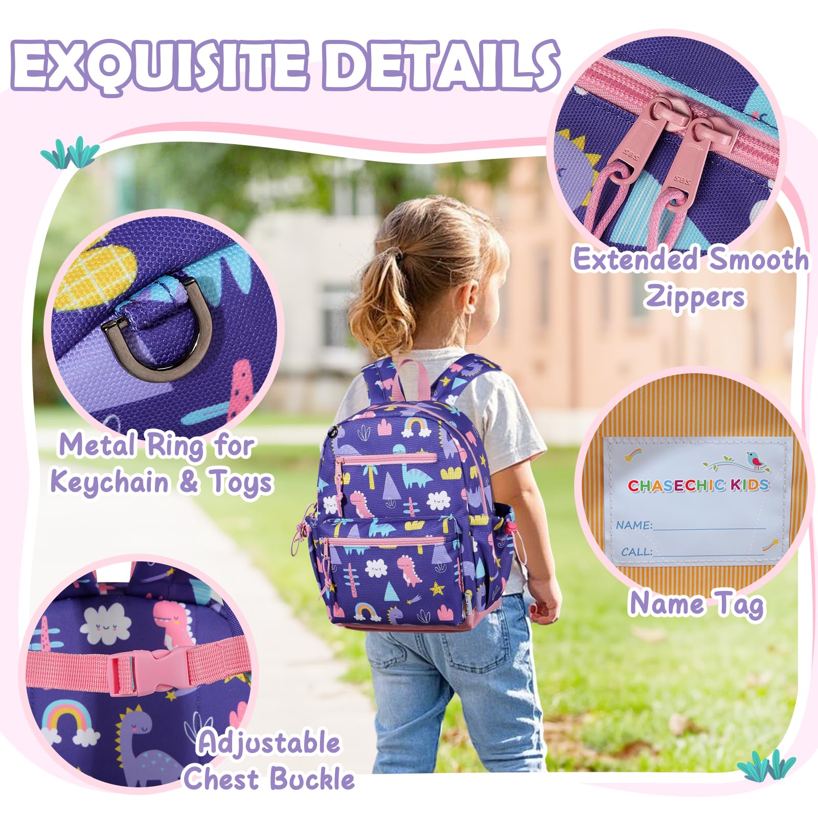 Chase Chic Zaino Bambina Bambino 2-9 Anni, 12.5"/14.9" Zainetto Bambini Ragazzi Ragazze Zaino Asilo Elementare per Scolastica