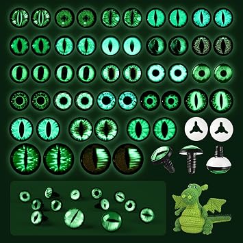 MUCUNNIA 50pcs 16-24mm Safety Eyes for Amigurumi with Washer Dragon Safety Eyes Glow in The Dark Safety Eyes for Stuffed Animals Glow in The Dark Googly Eyes Halloween Decorations Gift