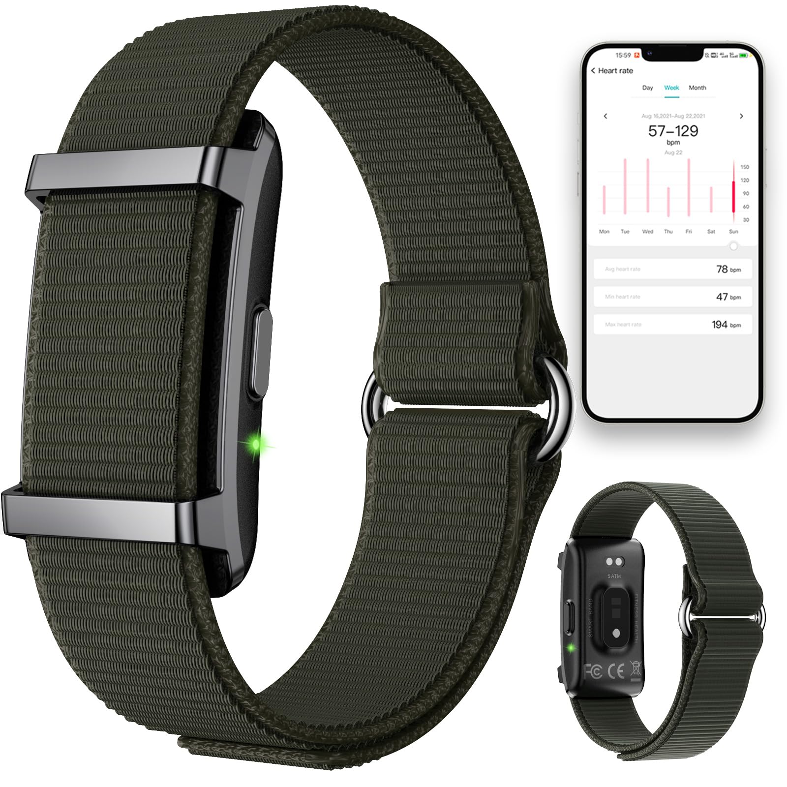 findtime Fitness Tracker pulsera sin pantalla, monitor de sueño, contador de calorías, IP68, resistente al agua, pulsera de fitness, iOS, Android, frecuencia cardíaca