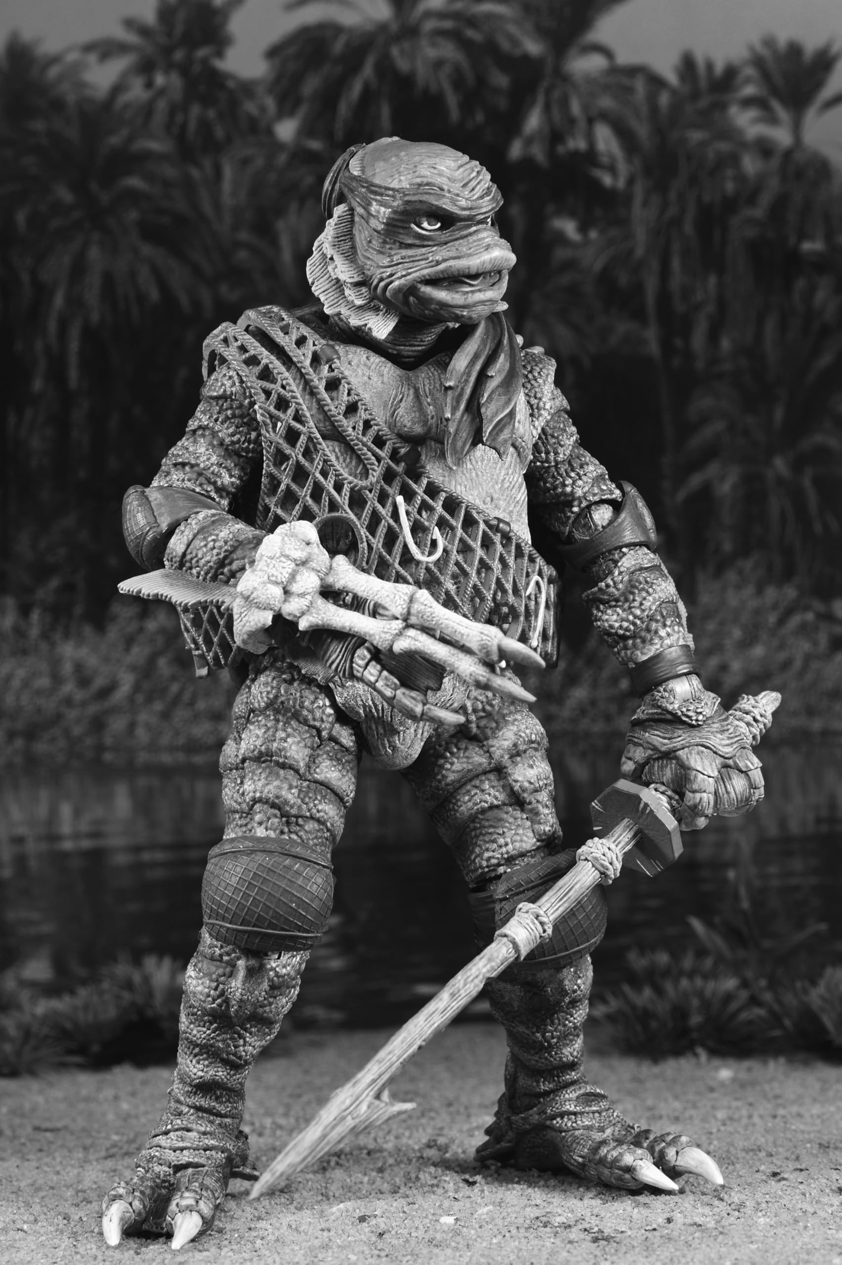 NECA - Monstruos universales/Tortugas Ninja Mutantes Adolescentes - Figura de acción a Escala de 7 Pulgadas - Paquete de 4 Tortugas en Blanco y Negro