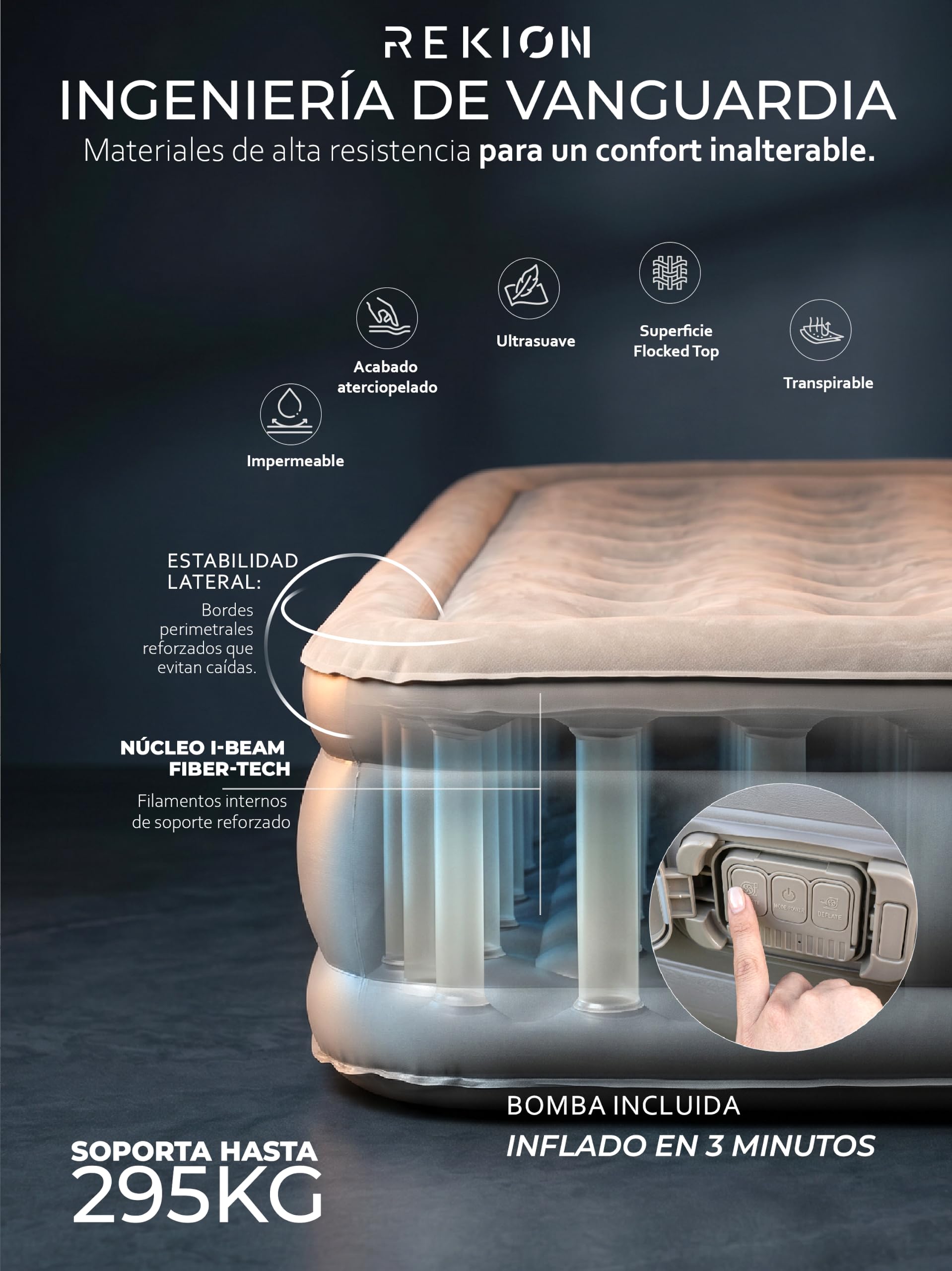 AKAMBO® Super Pack Colchón Hinchable Matrimonio 203x152x46cm + Accesorios | Elevado y Portátil | Cama Hinchable para Invitados, Camping y Casa