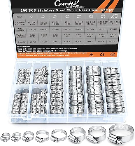 Miniatura 1 de 100 abrazaderas de manguera de acero inoxidable ajustable de 0.236-1.732 in de rango de engranaje sin fin, abrazadera de conducto, abrazadera de