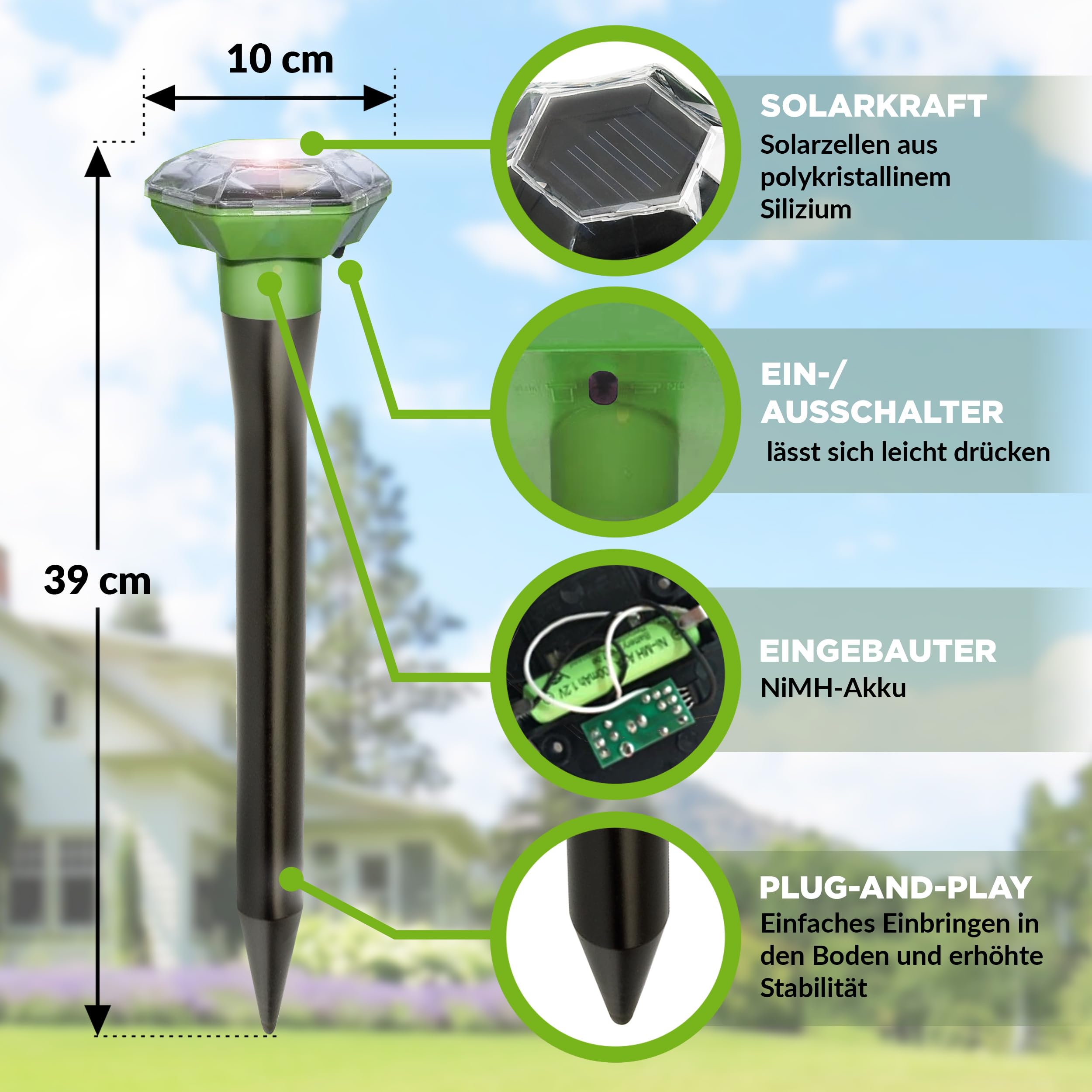 ISOTRONIC Maulwurfabwehr zum Vertreiben von Maulwürfen, Wühlmäusen & Schlangen – Solar Maulwurfschreck mit Erdspieß für den Garten – Maulwurfvertreiber 1.000m² Wirkungsbereich (3 Stück)