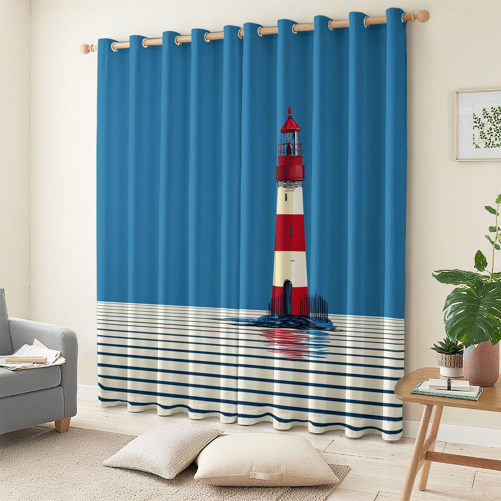 Générique Rideau Occultant Marin Isolation Thermique et Réduction du Bruit 140L x 245H cm (2 Panneaux) - Rideaux Phare Classique Rouge Et Blanc Rayures avec Oeillets pour Chambre Salon