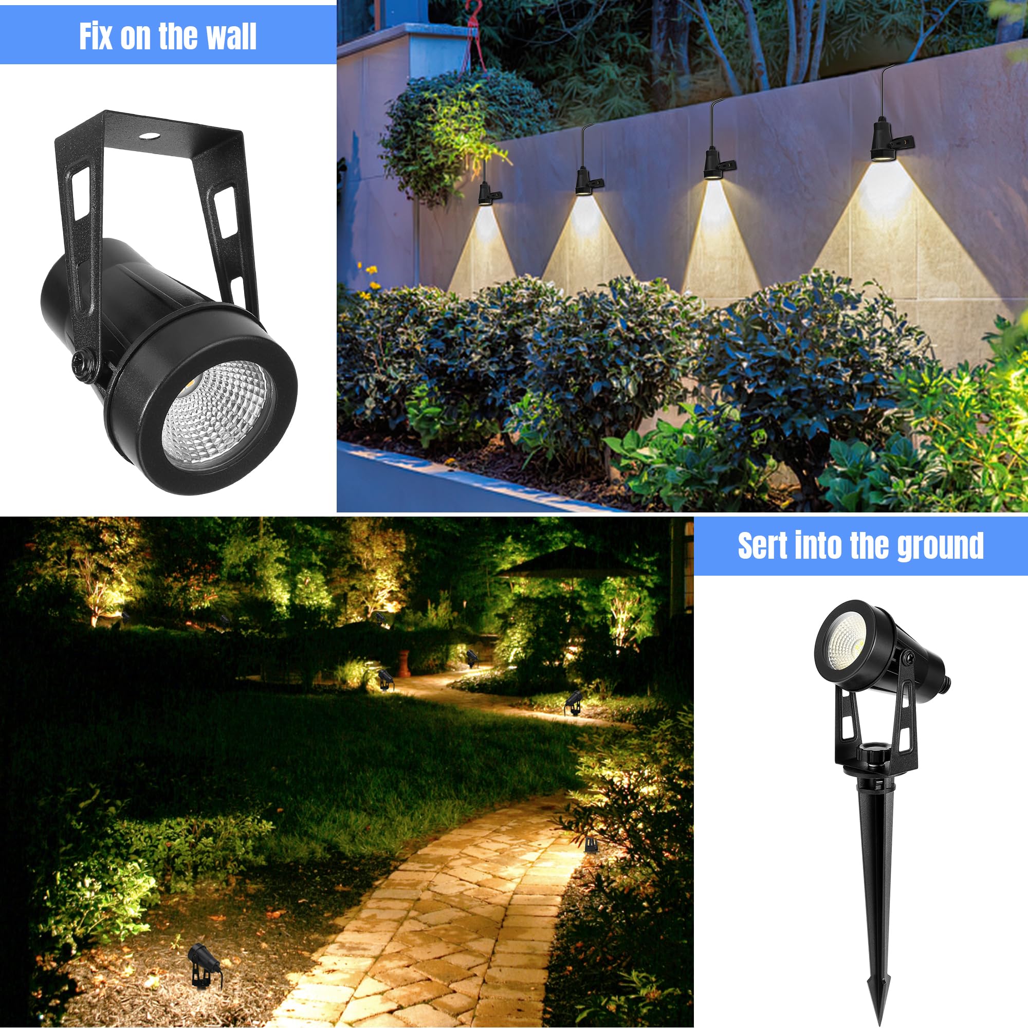 Gartenbeleuchtung Mit Strom, 8er Pack/14M Gartenstrahler Led Außen Wasserdicht mit Zeitschaltuhr und Lichtsensor Funktion, 3000K Weiß 12V IP65 Strahler Außen für Gartenweg, Terrasse, Bäume