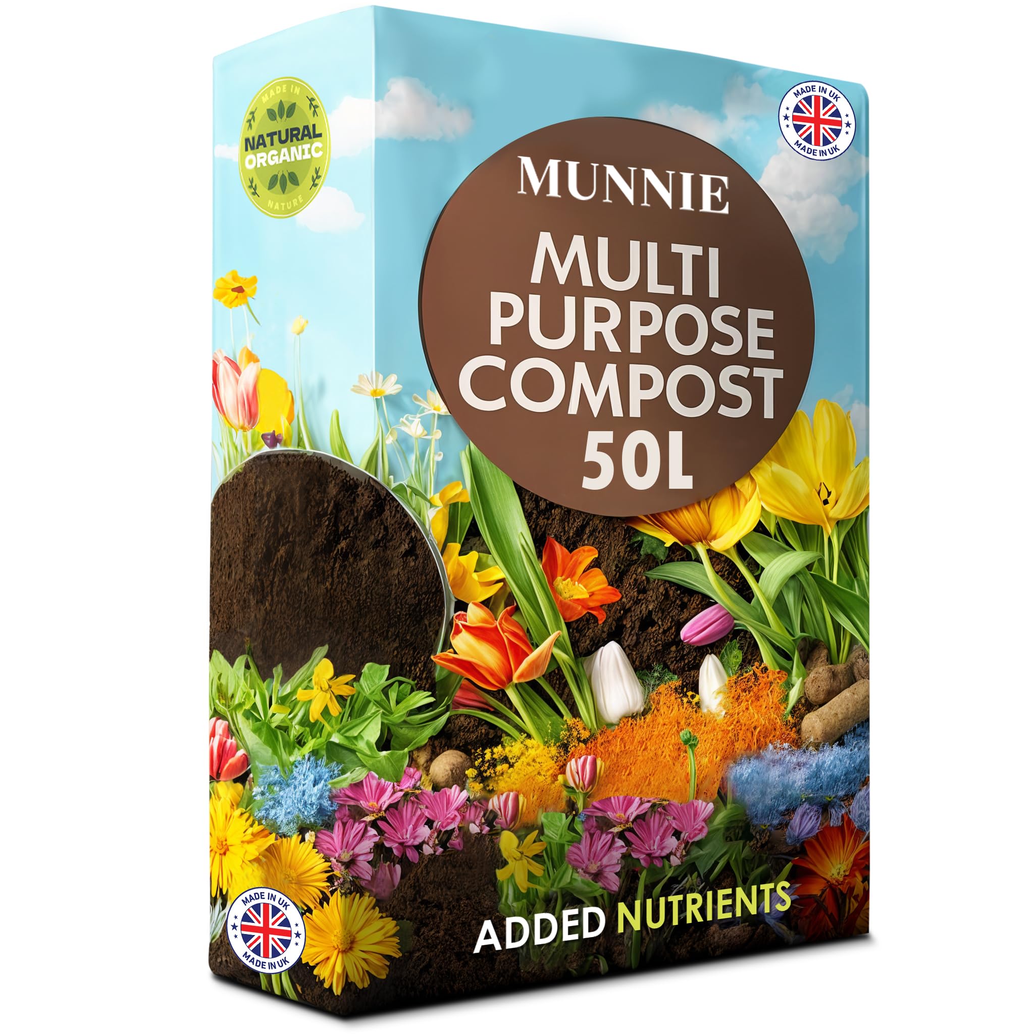Munnie50L Multi-Purpose Compost Soil Bag – Eco-Friendly Seed Compost for Outdoor Plants – Nutrient-Rich Potting Mix for Garden, Indoor Use, Houseplants, Pots, and Seed Starting