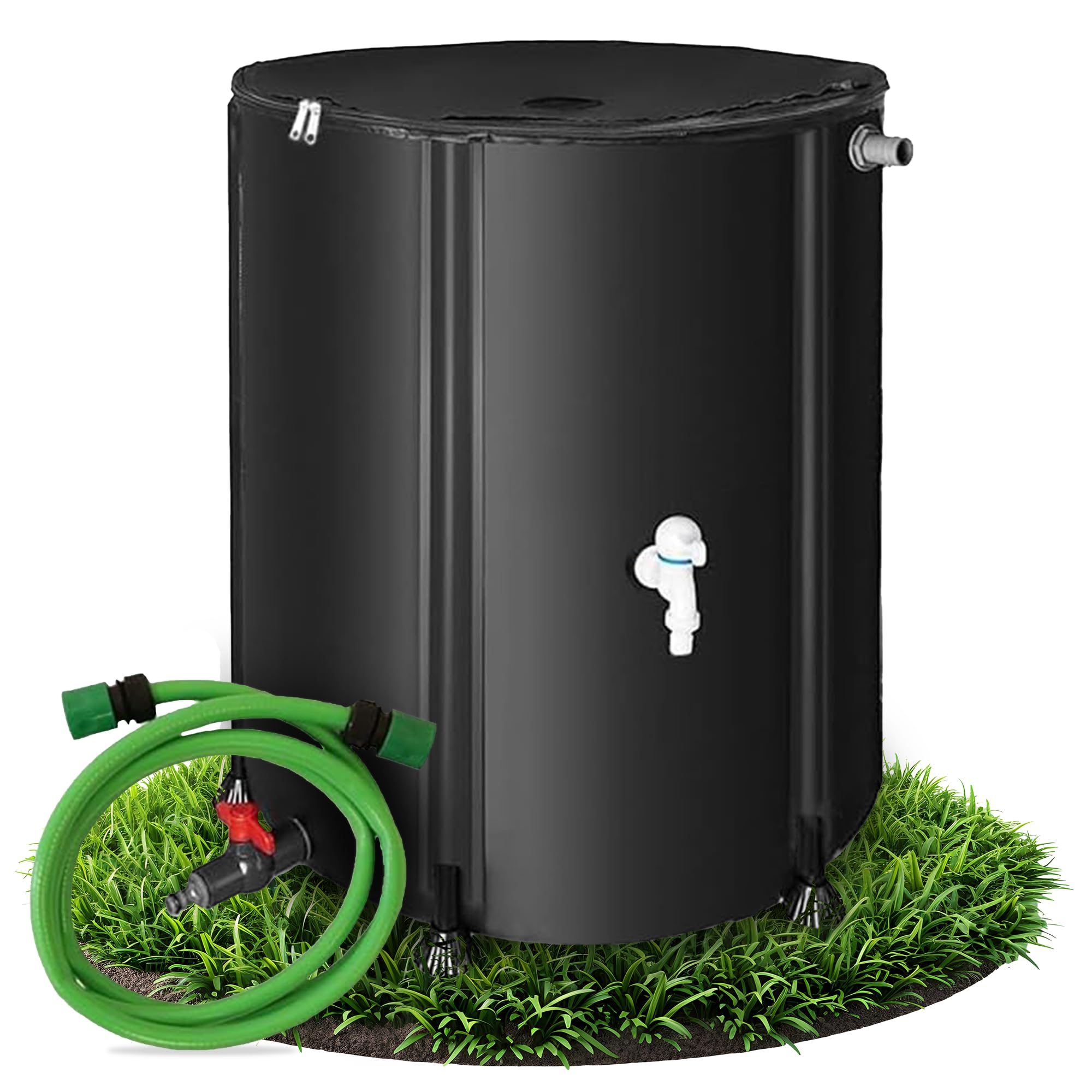 Melko - Regentonne faltbar 1000L mit Auslaufhahn, PVC Stützstangen & 2 m Wasserschlauch - Mobiles Regenfass mit Überlaufschutz & Anschluss - Regenwassertonne witterungsbeständig für Gartenbewässerung