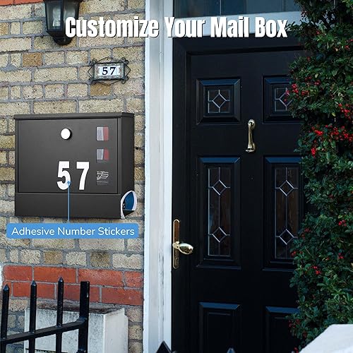 Miniatura 6 de Yescom Buzón grande de acero para montaje en pared buzón con cerradura con puerta de recuperación y 2 llaves poste de seguridad para el hogar al