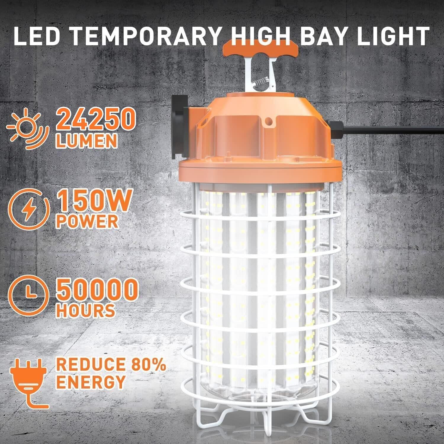 NS 150W High Bay Temporary LED Work Light 23550Lm 5000K Daylight White with Indoor and Outdoor Hook Portable Hanging Lighting for Construction Job Site¡­ - Image 3