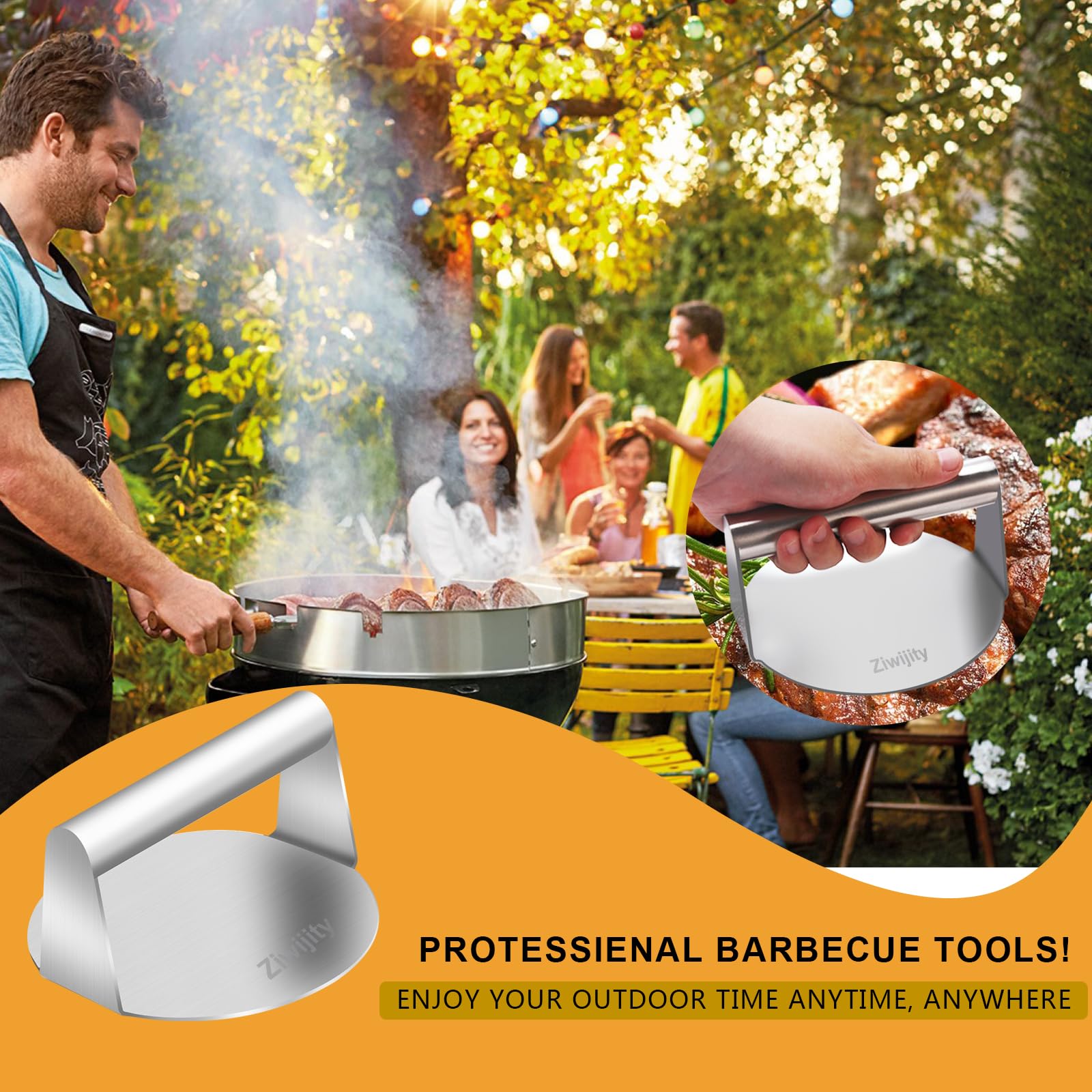 Pressa Per Hamburger In Acciaio Inox - Ø 5,5 Pollici, Antiaderente E Lavabile In Lavastoviglie - Foto 6