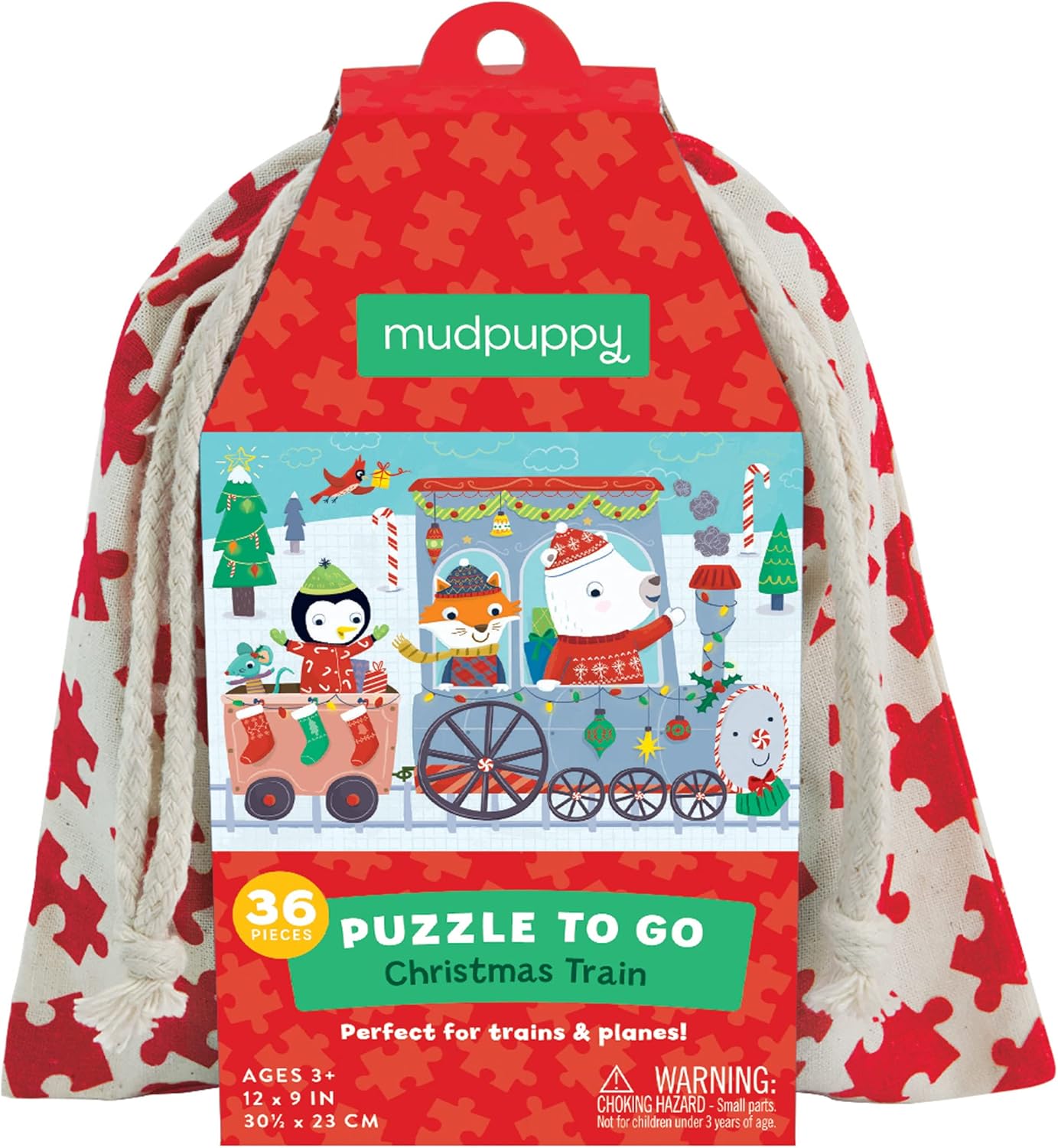 Mudpuppy Christmas Train to Go Puzzle, 36 Pieces — 12” x 9”, for Ages 3-6, Colorful Holiday Artwork, Made with Safe, Non-Toxic Materials