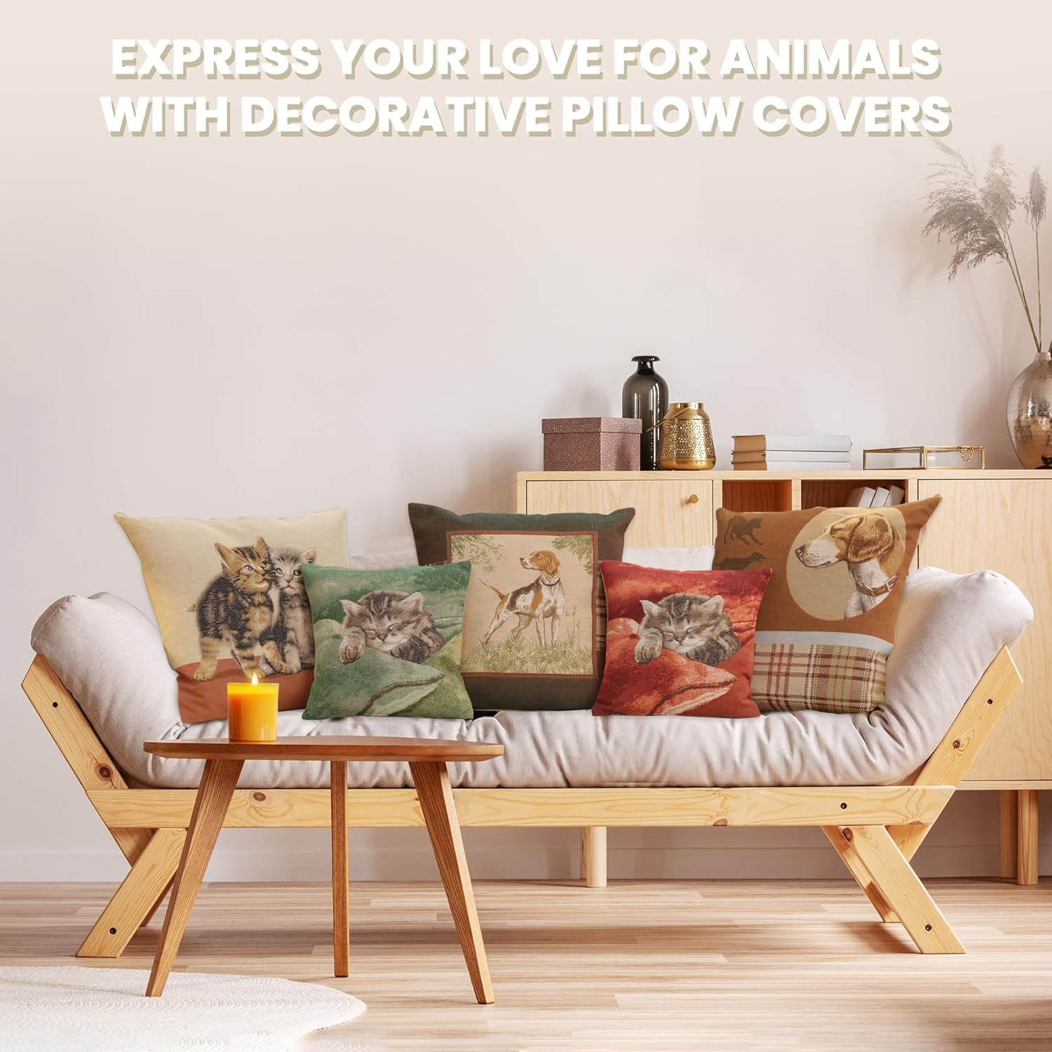 Charlotte Home Furnishings Decorative Pillow Covers for Couch 19x19 in, Tapestry Throw Pillow Cover for Living Room Decor, Dog Pointer French Country Sofa Cushion Cases, Soft Cotton Jacquard Woven
