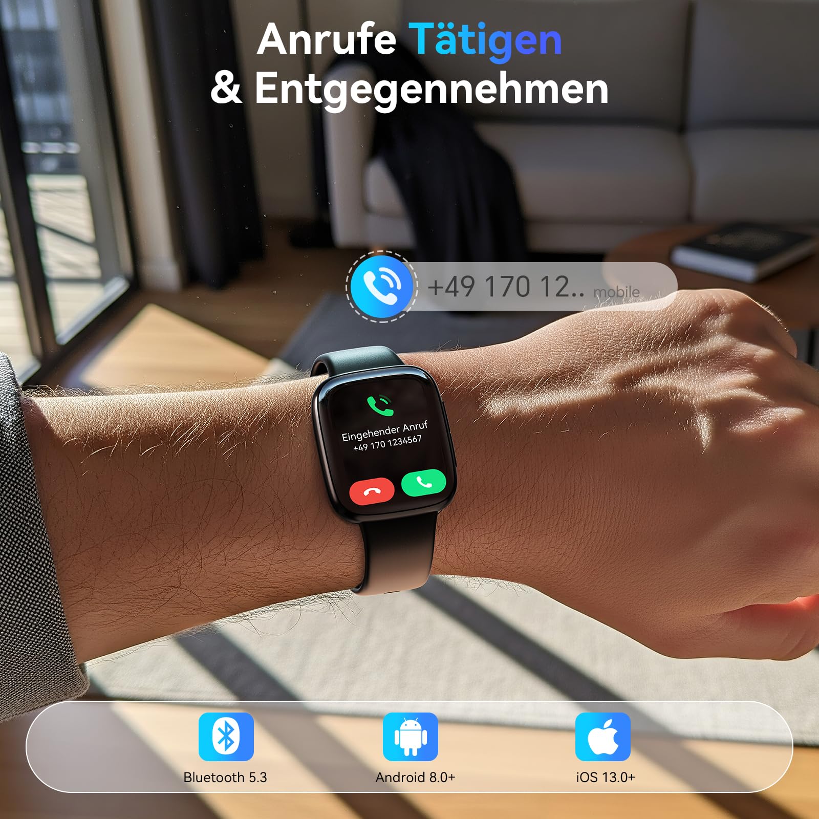 Smartwatch Uomo AMOLED 1.85'' Orologio Smartwatch 3ATM Impermeabile Chiamate 110+ Sportive Smart Watch, Sonno Cardiofrequenzimetro Contapassi Compatibile Samsung Android iOS