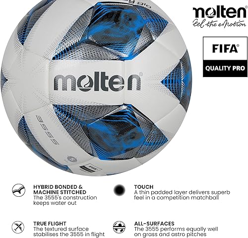 Miniatura 2 de Molten Vantaggio 3555 - Balón de fútbol híbrido de calidad FIFA, piel sintética texturizada duradera, talla 5, para niños y niñas de 14 años y