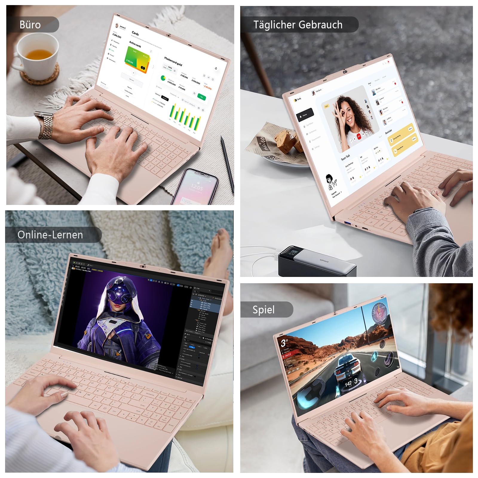 Auusda Laptop 15,6 Zoll FHD IPS Display, 16 GB RAM, 512 GB SSD, Prozessor N5100 (2,8 GHz), Fingerabdrucksensor, Beleuchtete Tastatur, Dualband-WiFi, Bluetooth 4.2 für Business, Studium, Home Office