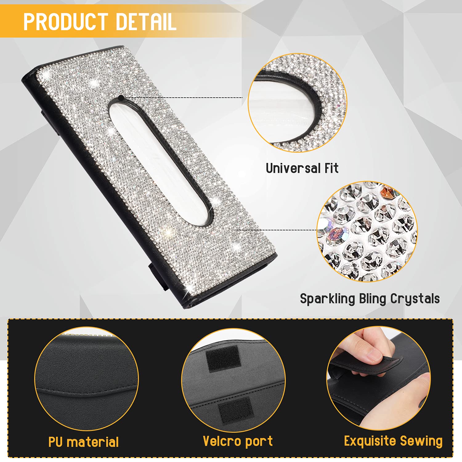 SEVEN SPARTA Bling Car Tissue Holder Sparkling Crystals Accessories for Crystal Car Visor Napkin Holder Sun Visor Tissue Box (2)