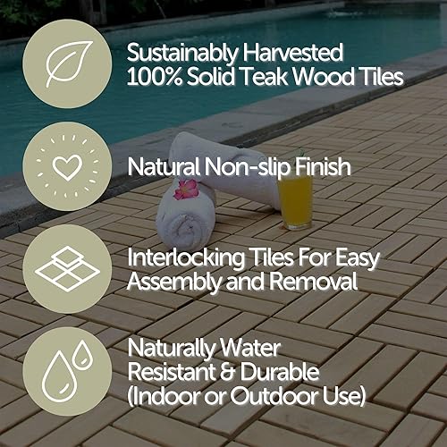 Miniatura 4 de Nordic Style Teak Azulejos entrelazados, juego de azulejos de madera para uso en interiores y exteriores, perfecto para sauna, patio, terraza,