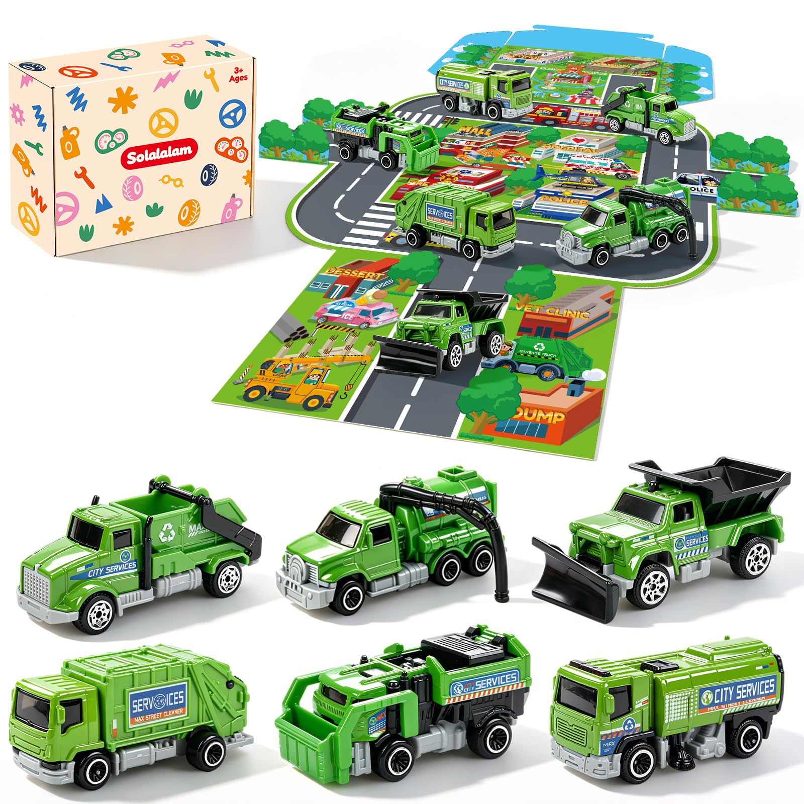 Solalalam Diecast Mini Garbage Truck Toys & City Map Kids Play vehicles — image 1